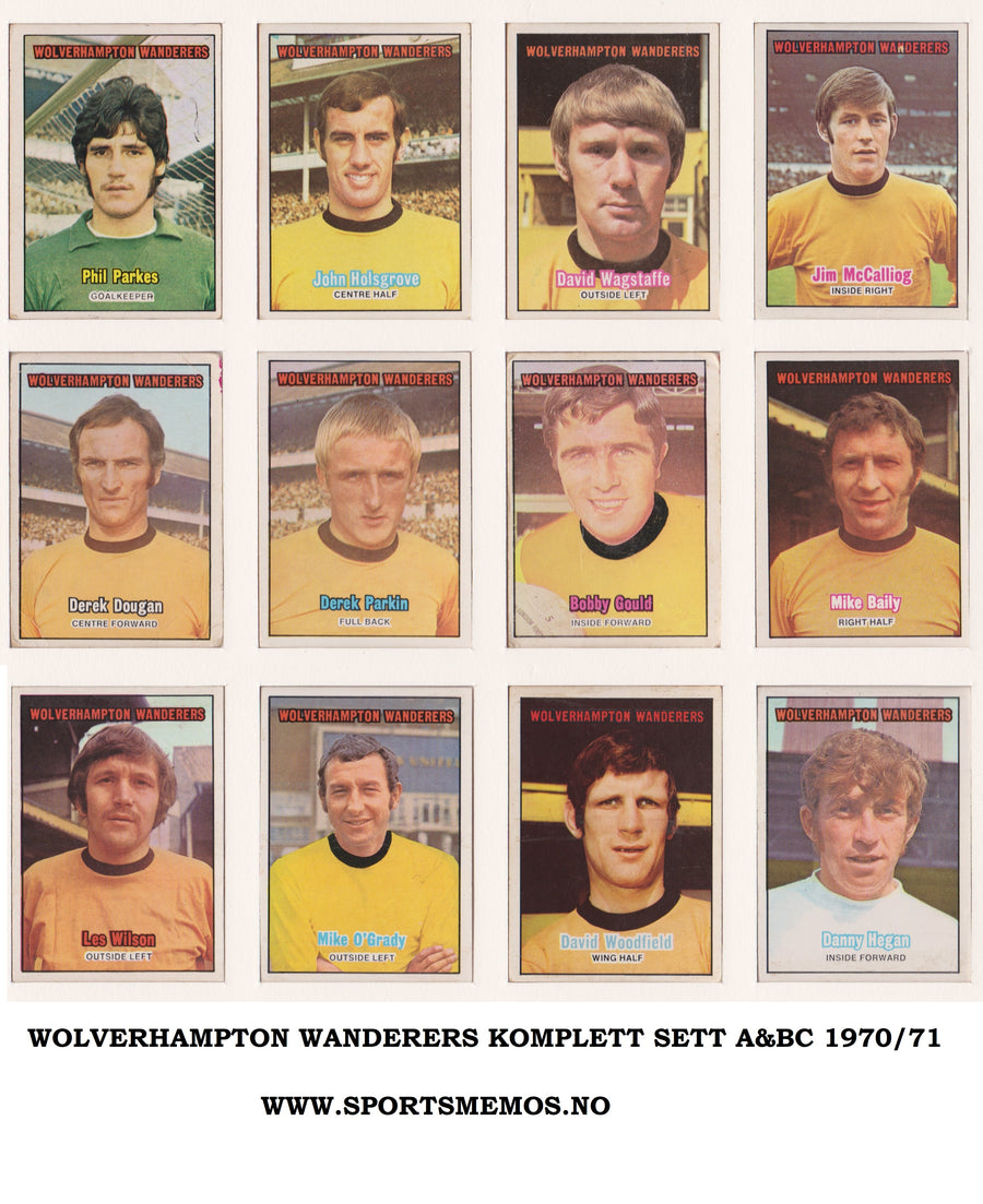 000. WOLVERHAMPTON WANDERERS - KOMPLETT SETT FRA A&BC 1970/71 ORANGE BACKS
