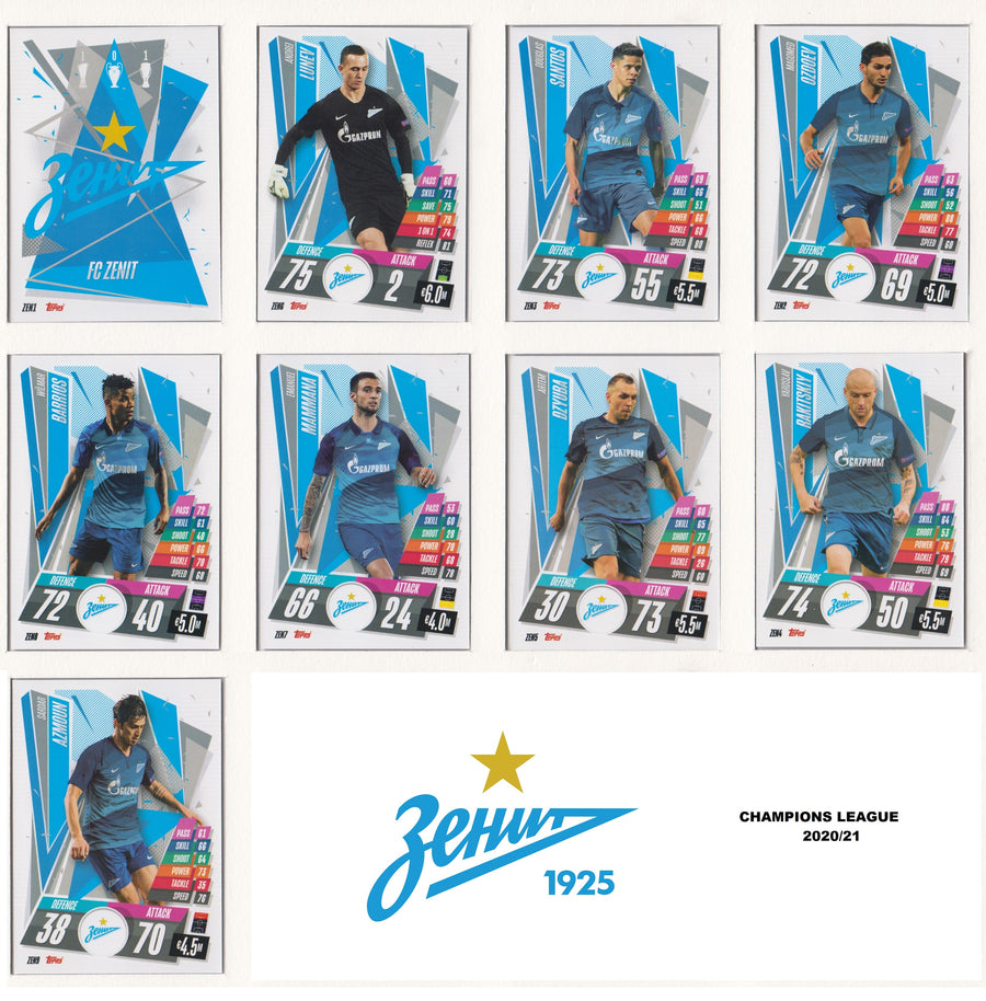 FC ZENIT SAINT PETERSBURGH  KOMPLETT SETT MED TOPPS CHAMPIONS LEAGUE 2020/21