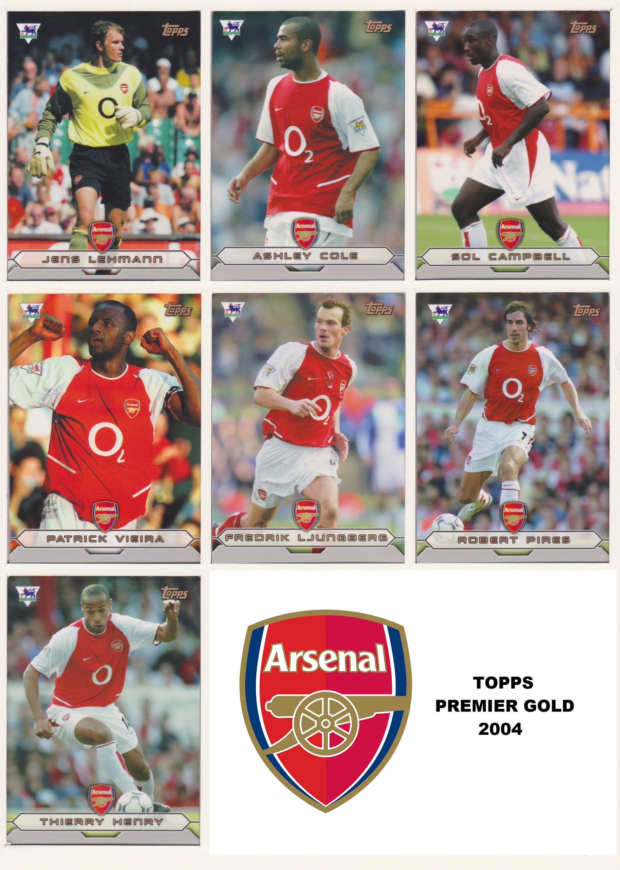 000. ARSENAL - KOMPLETT SETT MED FOTBALLKORT TOPPS PREMIER GOLD 2004