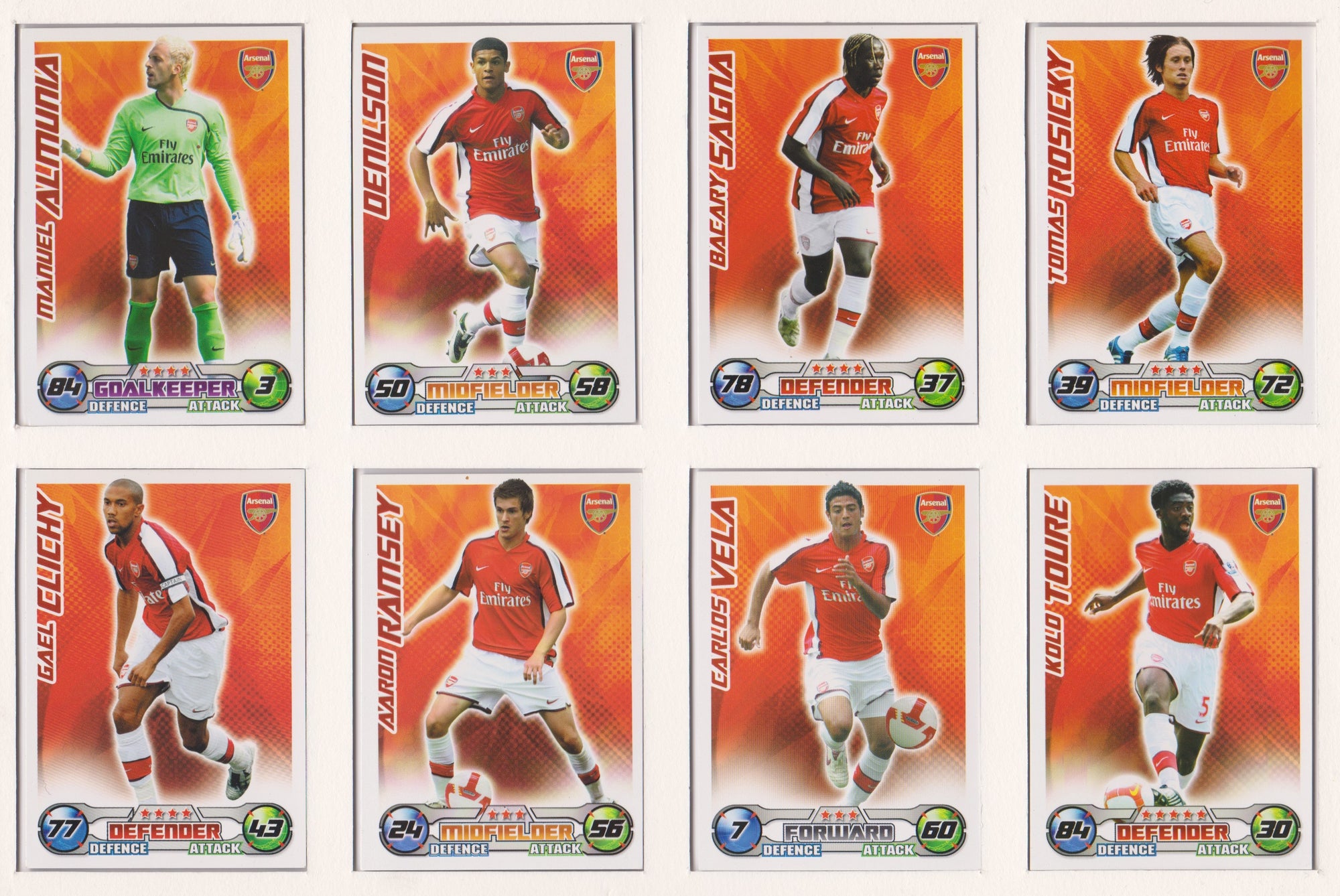 000. ARSENAL - KOMPLETT SETT MED FOTBALLKORT FRA MATCH ATTAX 2008/09