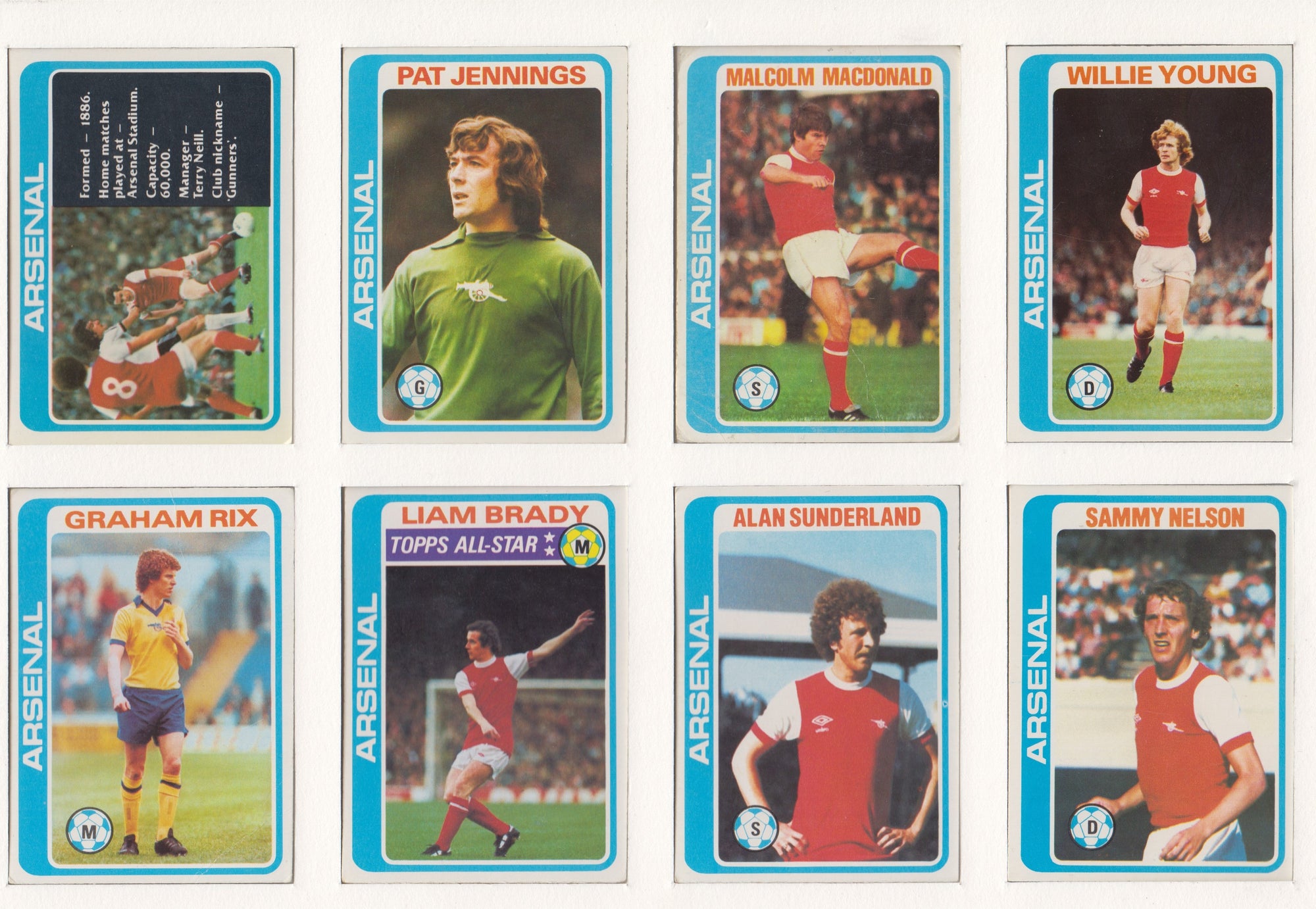 000. ARSENAL - KOMPLETT SETT MED FOTBALLKORT FRA TOPPS 1979/80