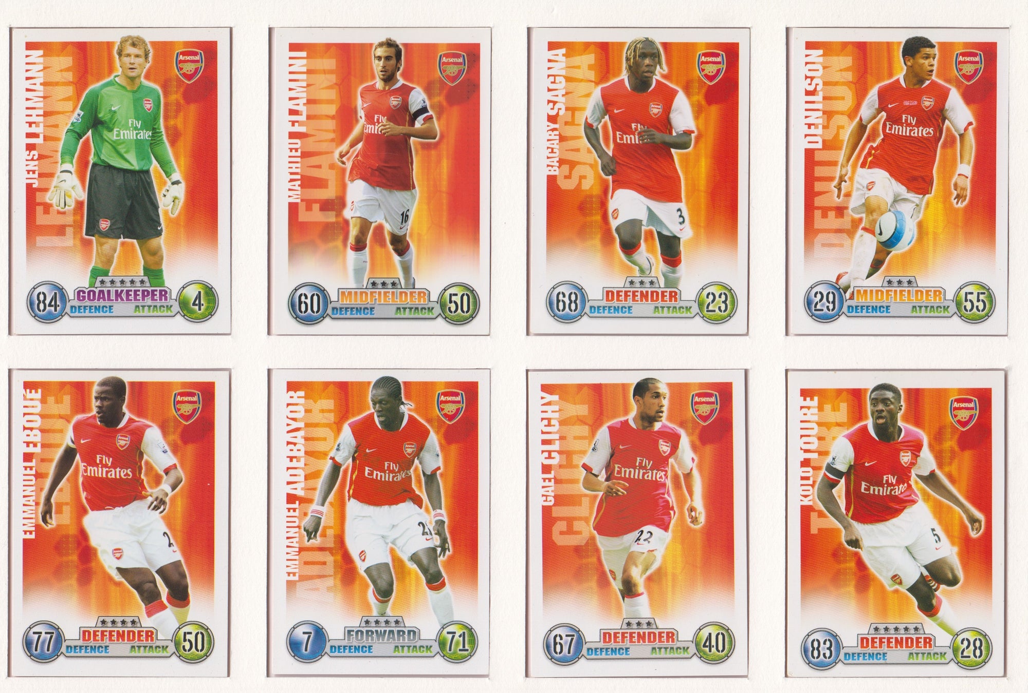 000. ARSENAL - KOMPLETT SETT MED FOTBALLKORT TOPPS MATCH ATTAX PREMIER LEAGUE 2007/08