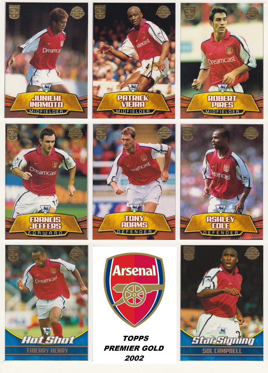 000. ARSENAL - KOMPLETT SETT MED FOTBALLKORT TOPPS PREMIER GOLD 2002