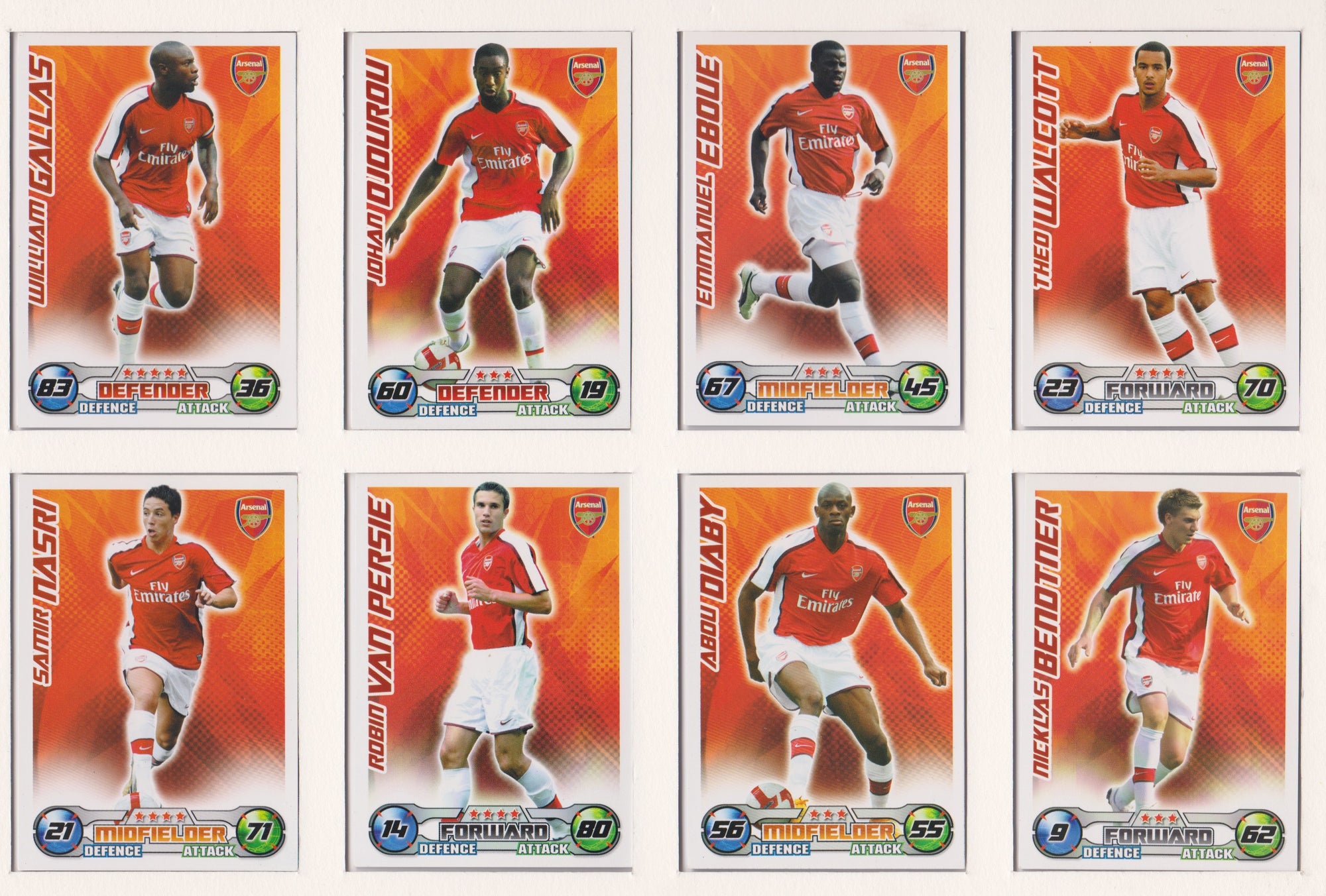 000. ARSENAL - KOMPLETT SETT MED FOTBALLKORT FRA MATCH ATTAX 2008/09