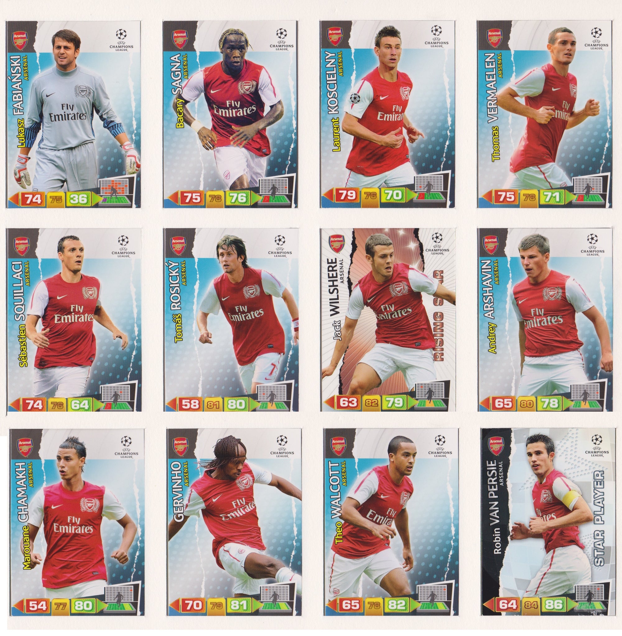 000. ARSENAL KOMPLETT SETT - CHAMPIONS LEAGUE 2011/12