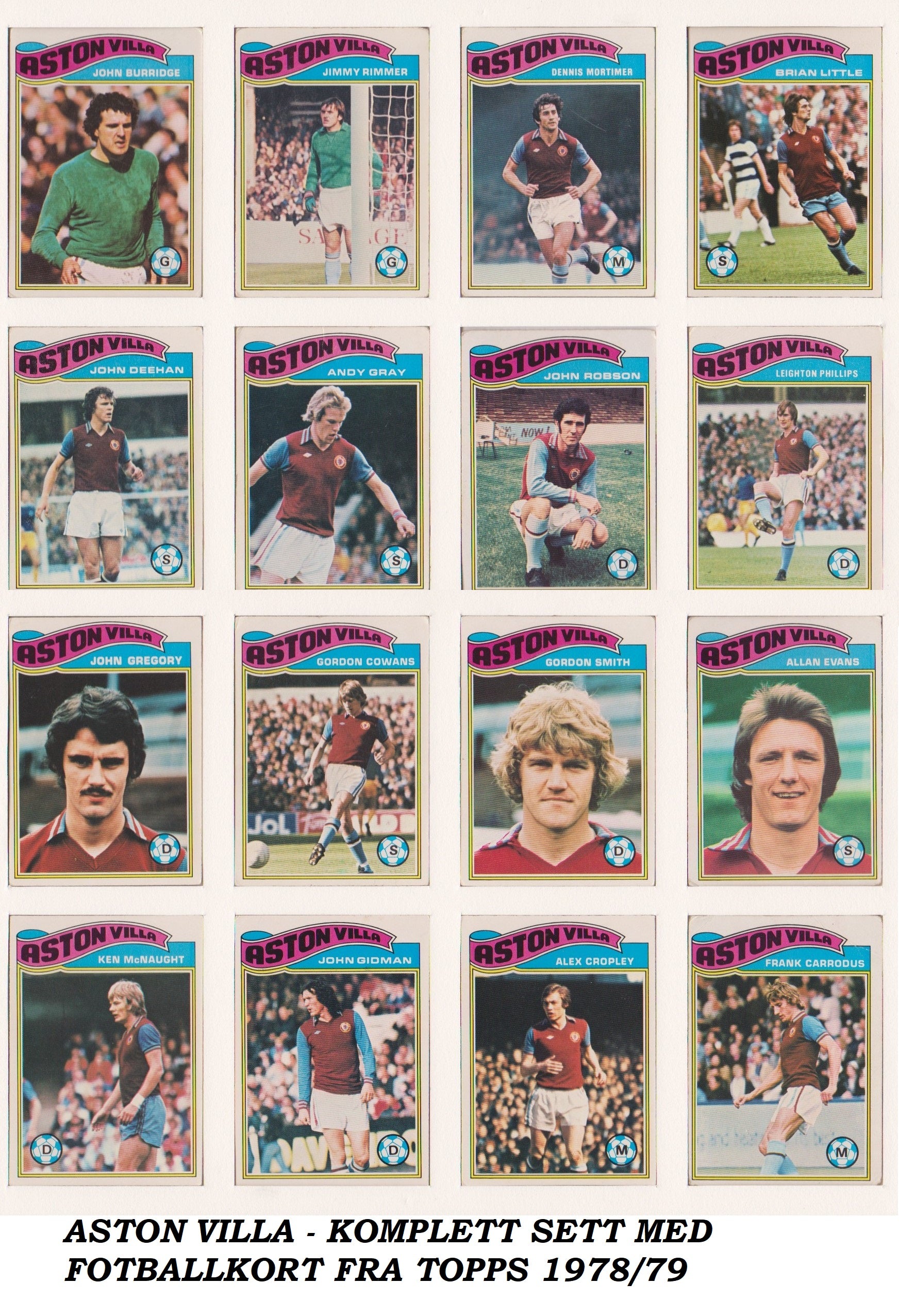000. ASTON VILLA  - KOMPLETT SETT MED FOTBALLKORT FRA TOPPS 1978/79