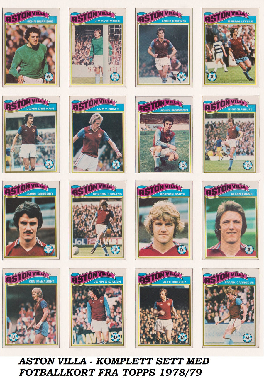 000. ASTON VILLA  - KOMPLETT SETT MED FOTBALLKORT FRA TOPPS 1978/79