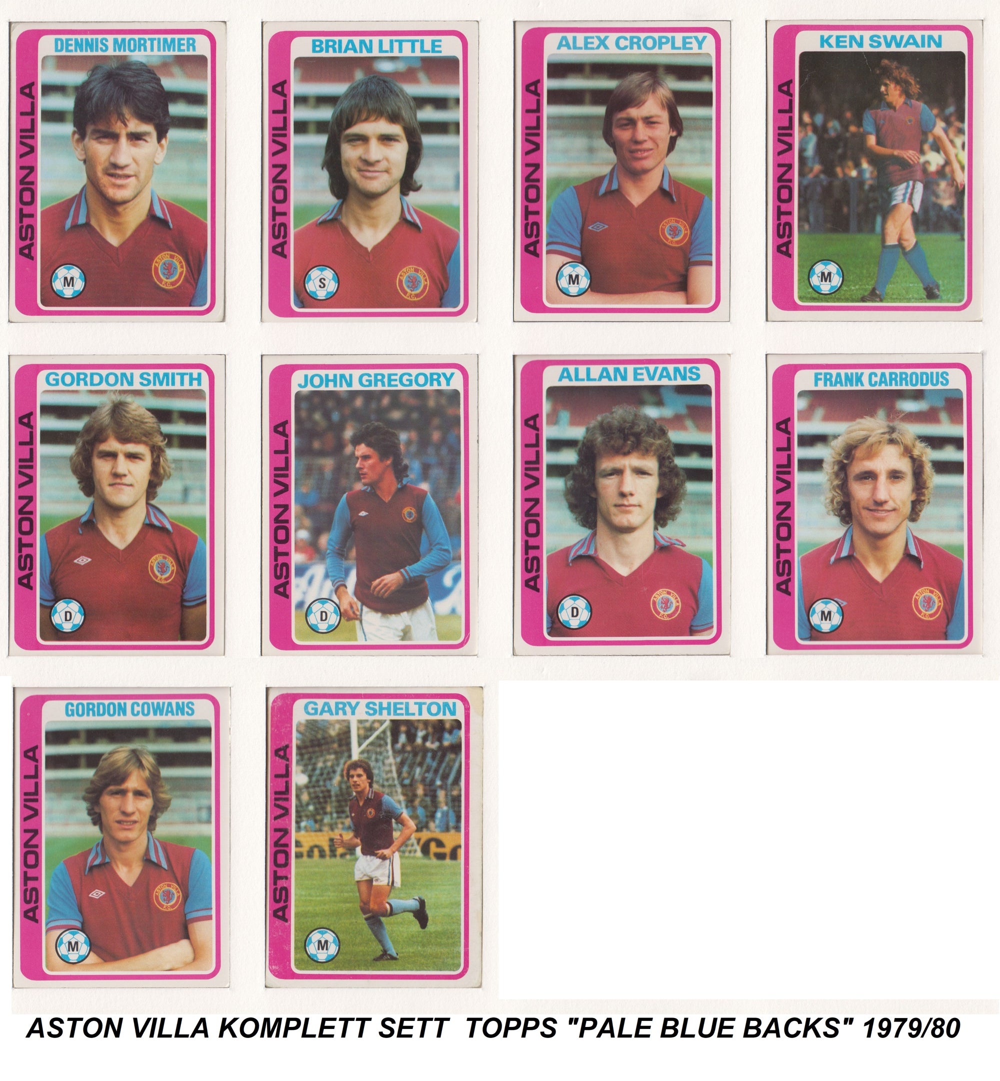000. ASTON VILLA - KOMPLETT SETT MED FOTBALLKORT FRA TOPPS 1979/80