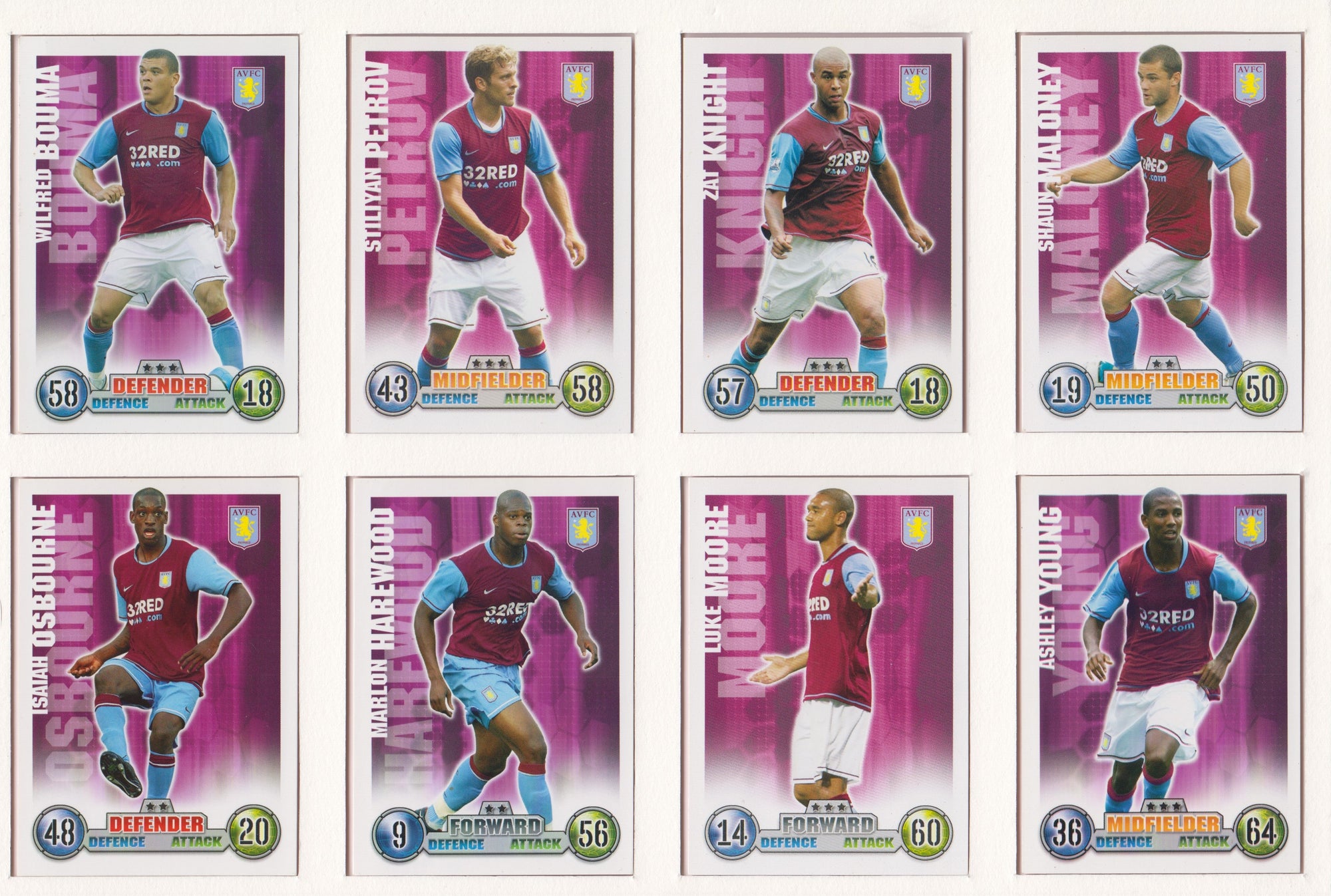 000. ASTON VILLA - KOMPLETT SETT MED FOTBALLKORT TOPPS MATCH ATTAX PREMIER LEAGUE 2007/08