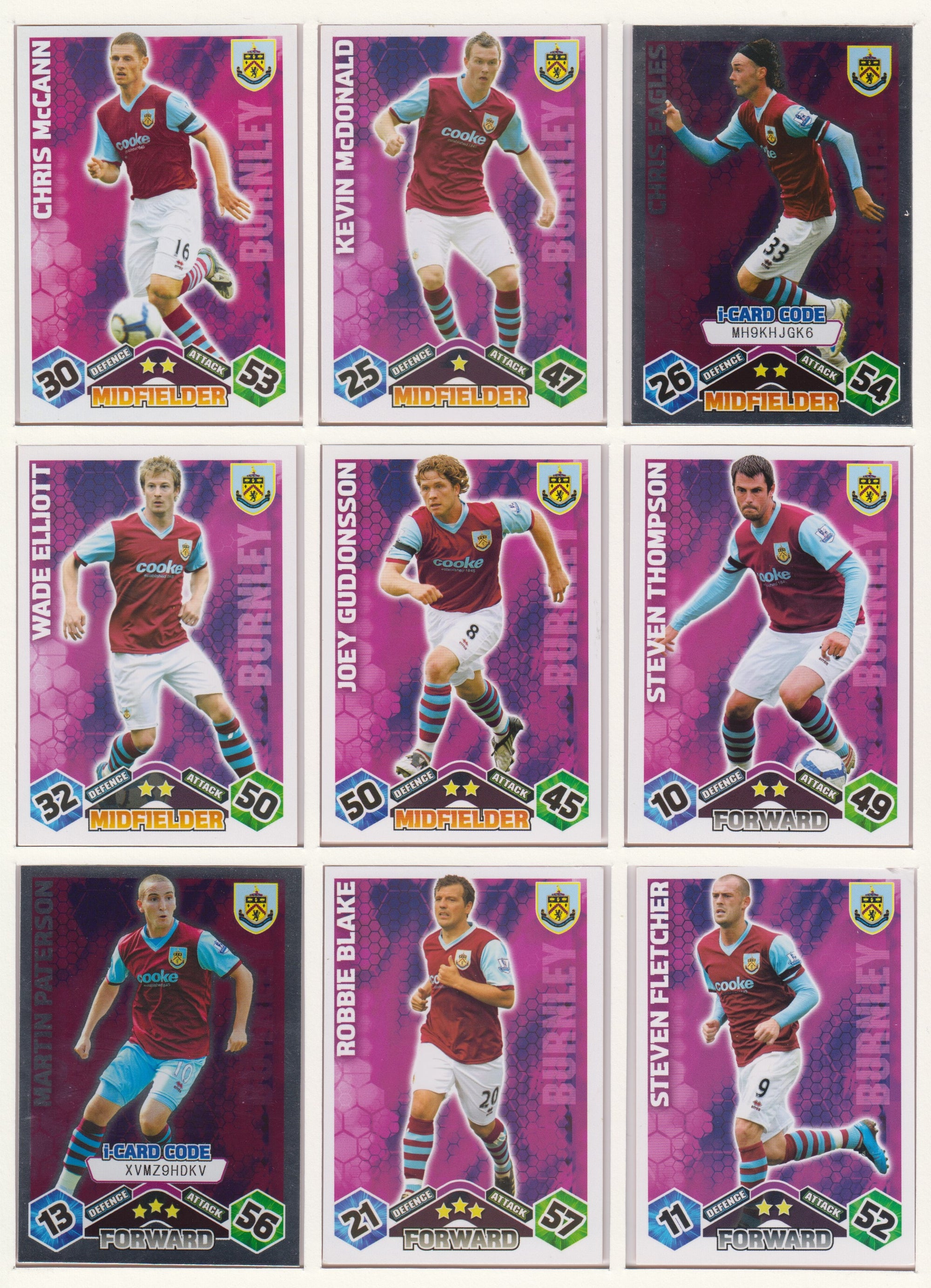 000. BURNLEY - KOMPLETT SETT MED TOPPS MATCH ATTAX PREMIER LEAGUE 2009/10