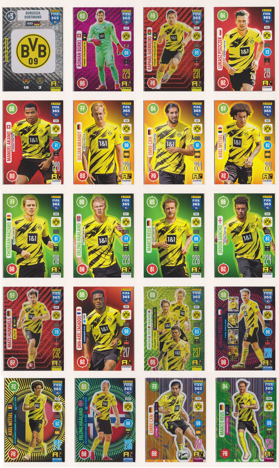 000. BORUSSIA DORTMUND KOMPLETT SETT MED PANINI FIFA 365 2021