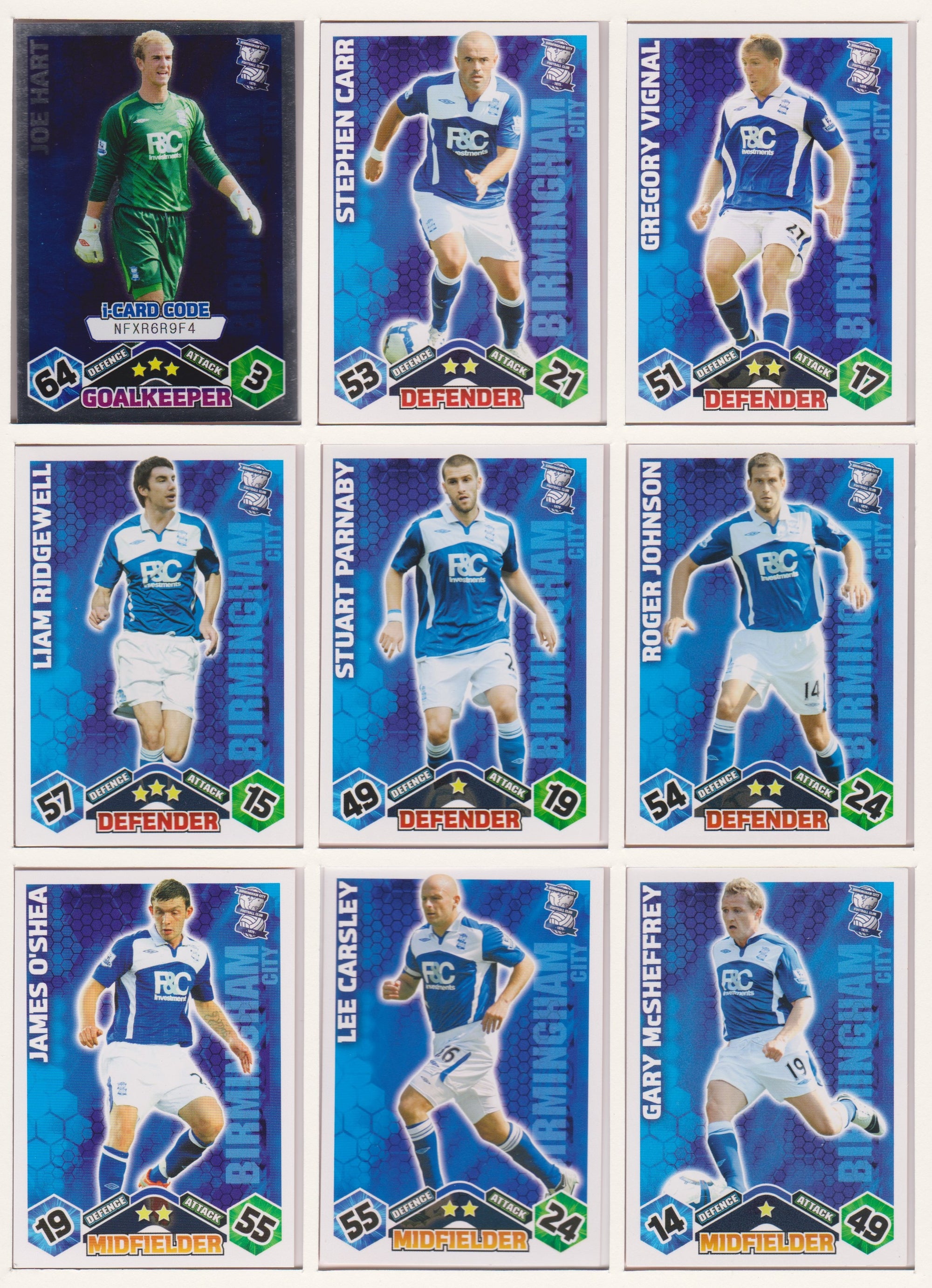 000. BIRMINGHAM CITY - KOMPLETT SETT MED TOPPS MATCH ATTAX PREMIER LEAGUE 2009/10