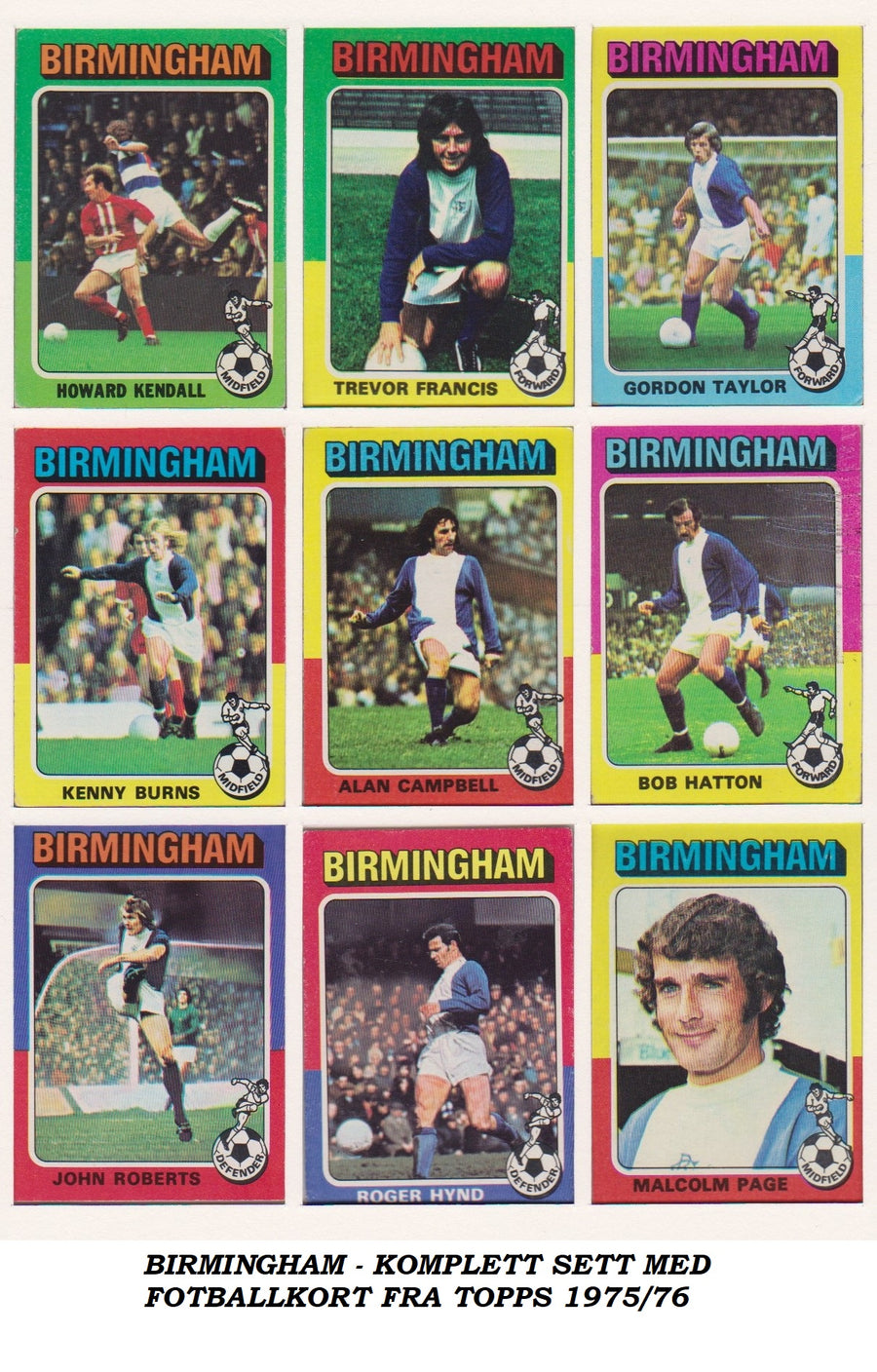 BIRMINGHAM - KOMPLETT SETT MED FOTBALLKORT FRA TOPPS 1975/76