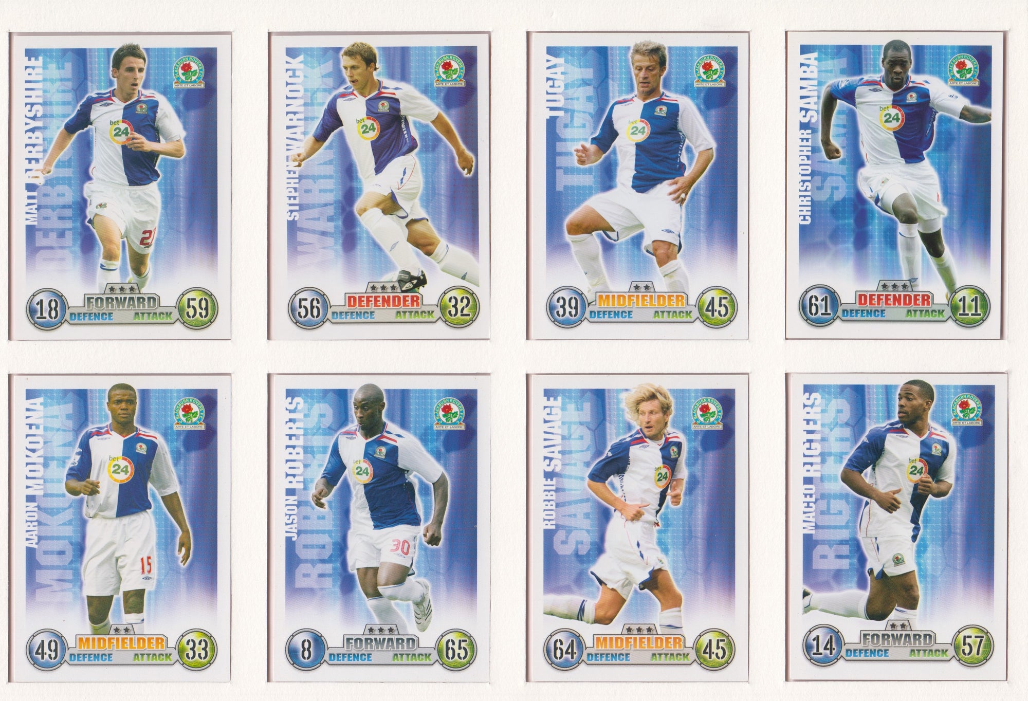 000. BLACKBURN ROVERS - KOMPLETT SETT MED FOTBALLKORT TOPPS MATCH ATTAX PREMIER LEAGUE 2007/08