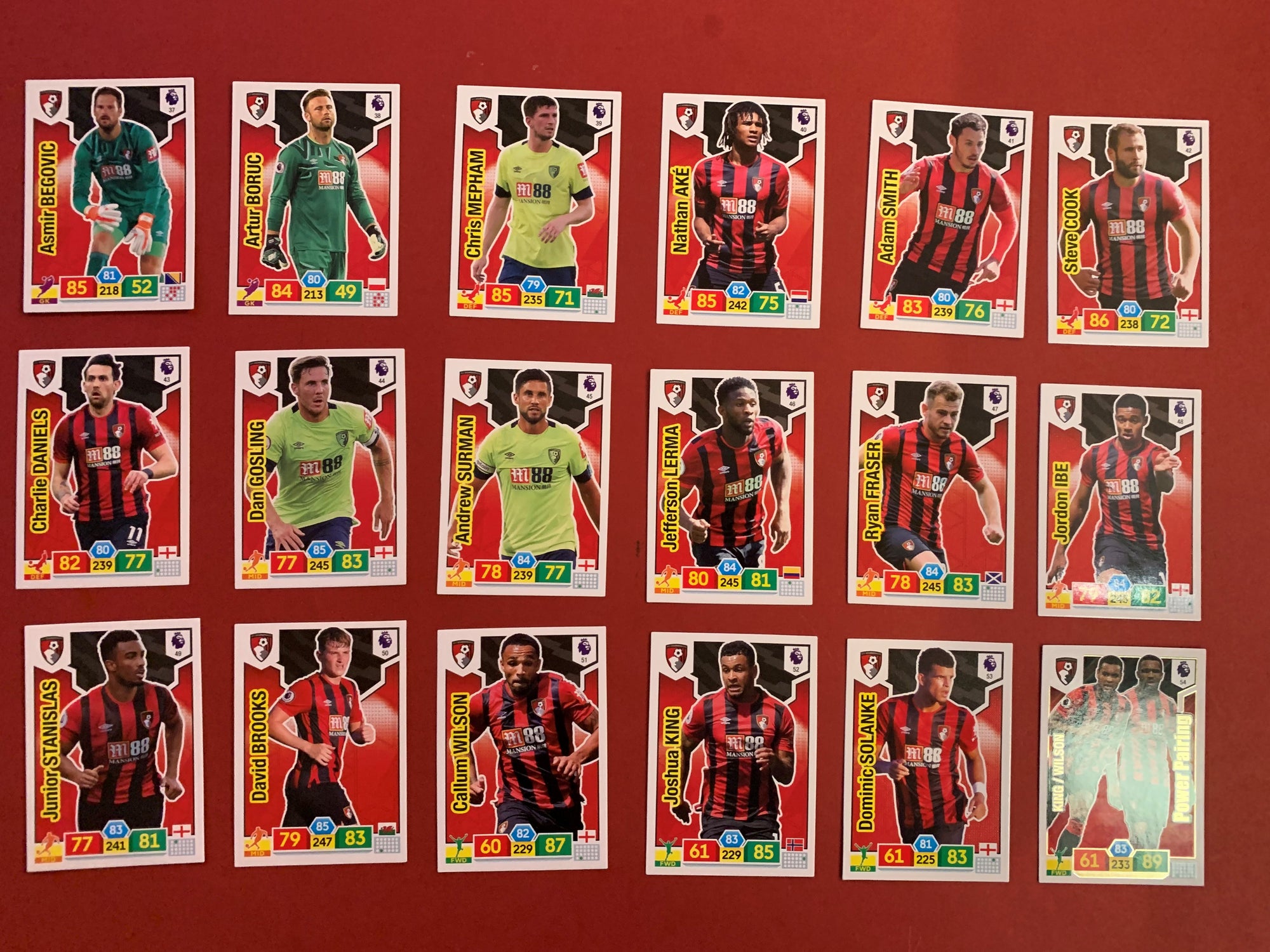 000. AFC BOURNEMOUTH - KOMPLETT SETT PANINI PREMIER LEAGUE ADRENALYN 2019/20