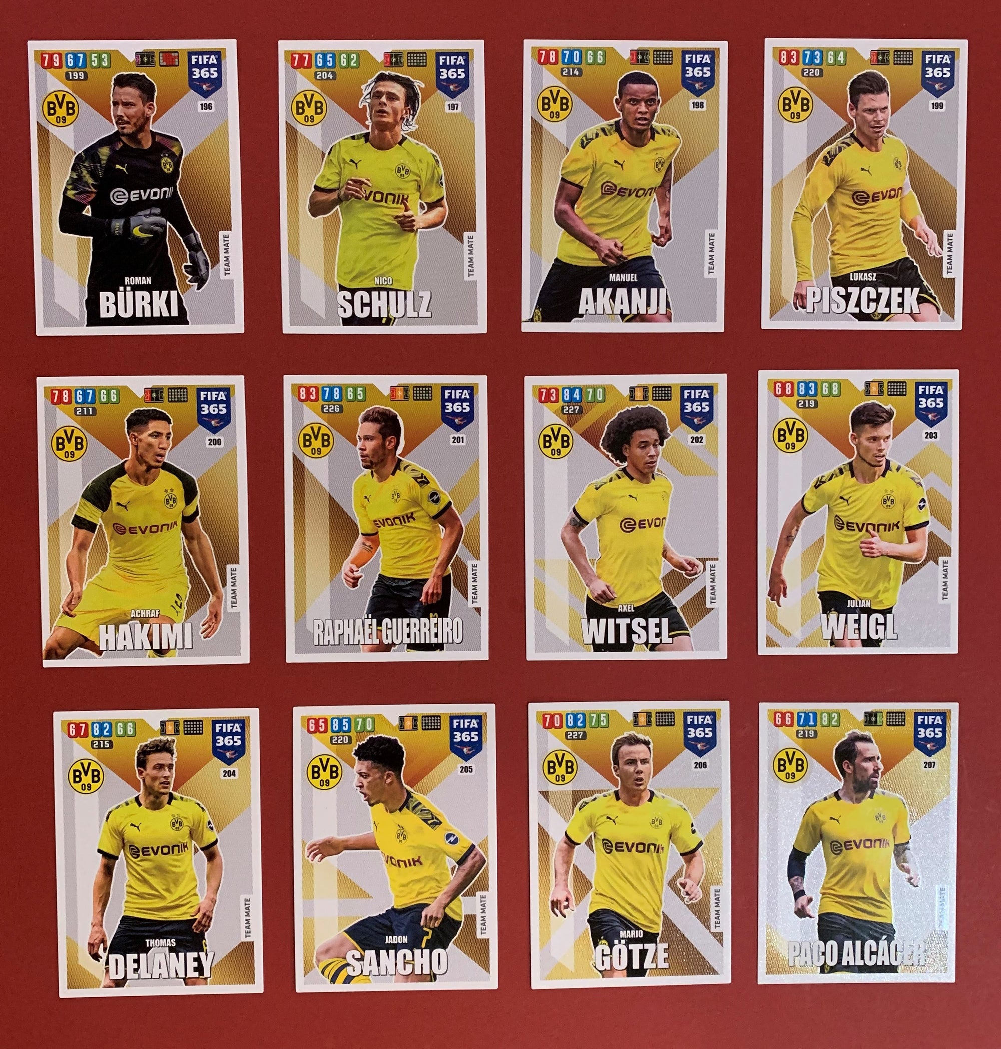 000. BORUSSIA DORTMUND - KOMPLETT SETT TEAM MATES PANINI FIFA 365 ADRENALYN 2020