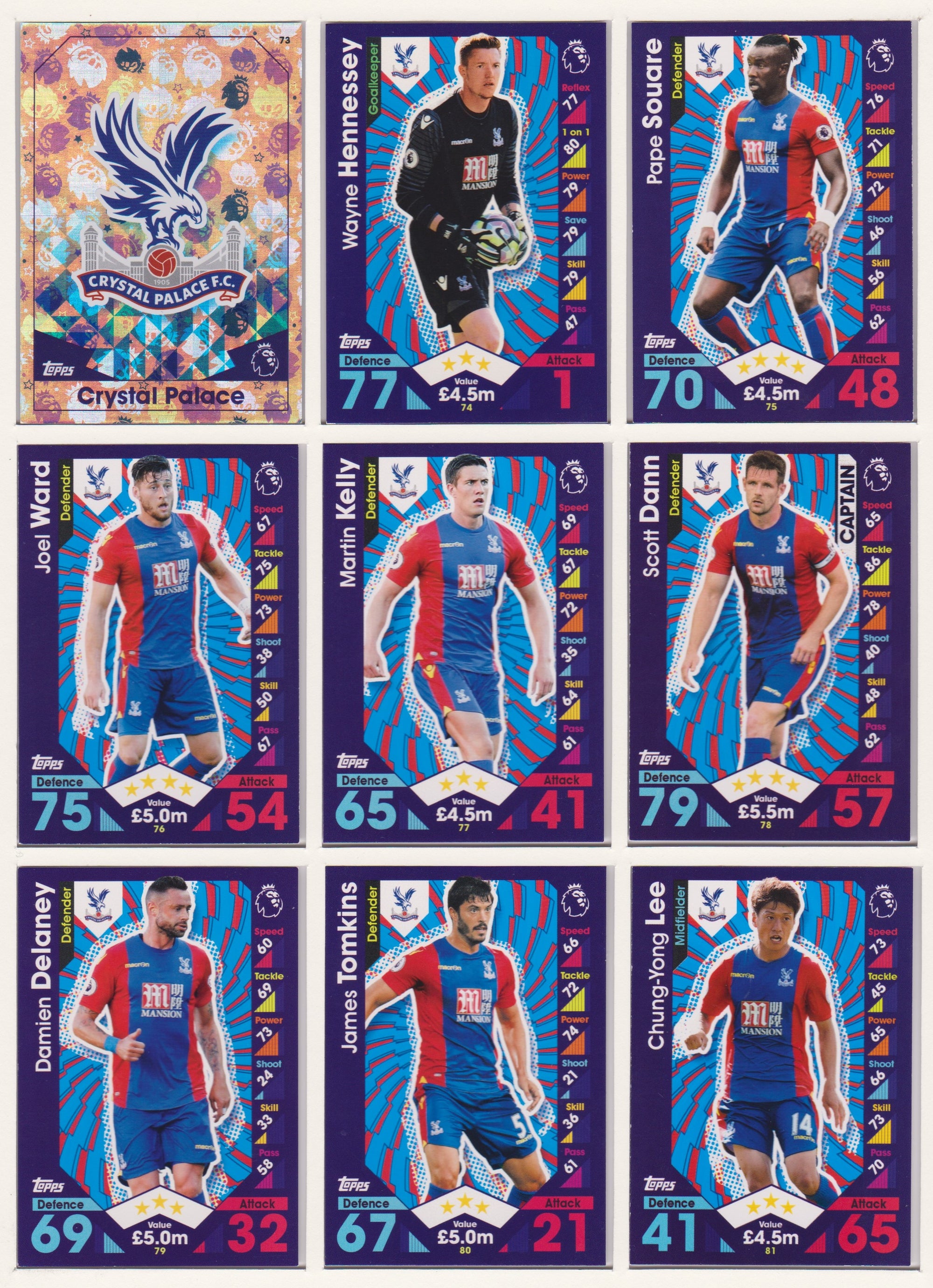 000. CRYSTAL PALACE - KOMPLETT SETT MED TOPPS MATCH ATTAX PREMIER LEAGUE 2016/17