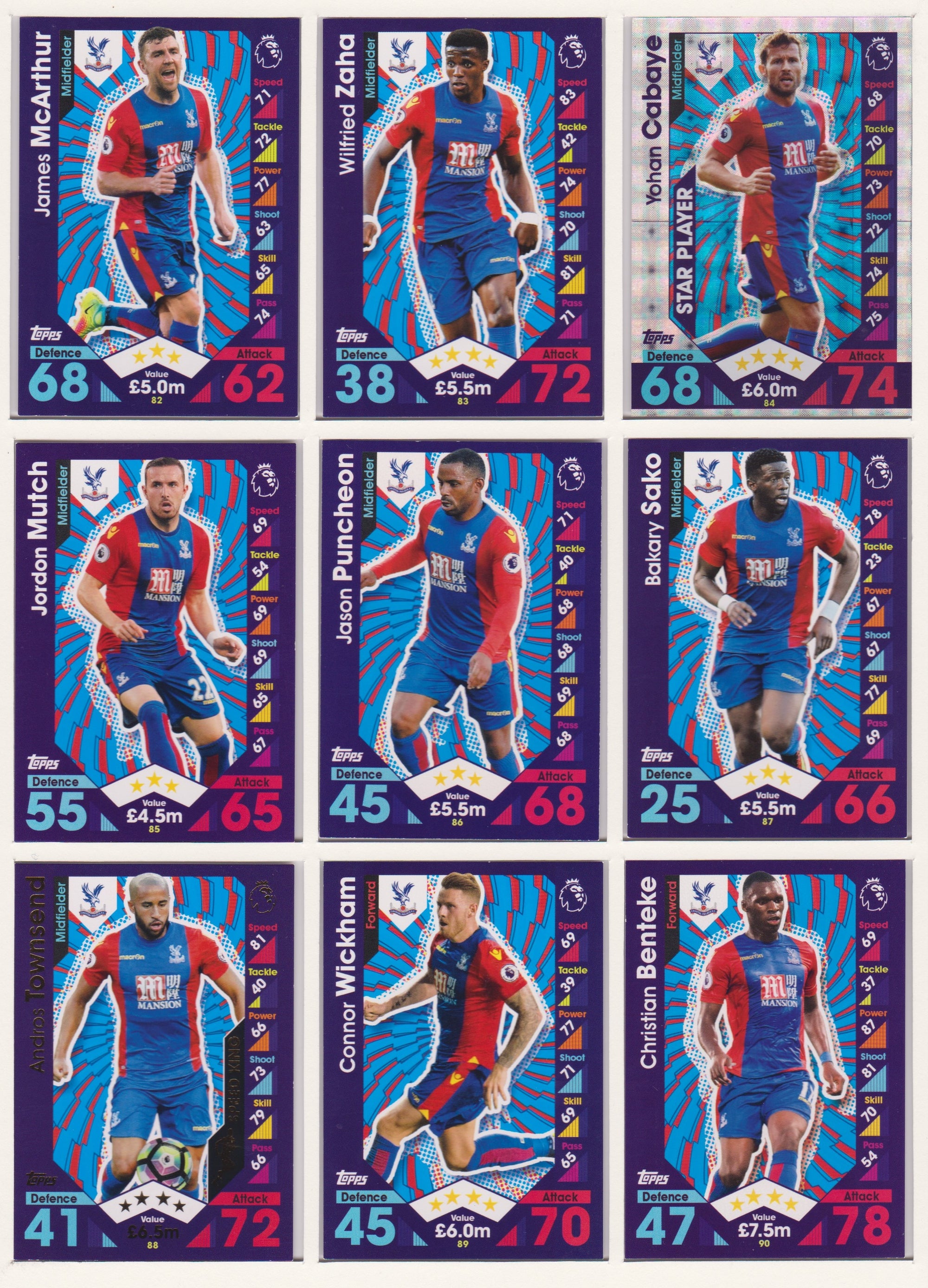 000. CRYSTAL PALACE - KOMPLETT SETT MED TOPPS MATCH ATTAX PREMIER LEAGUE 2016/17