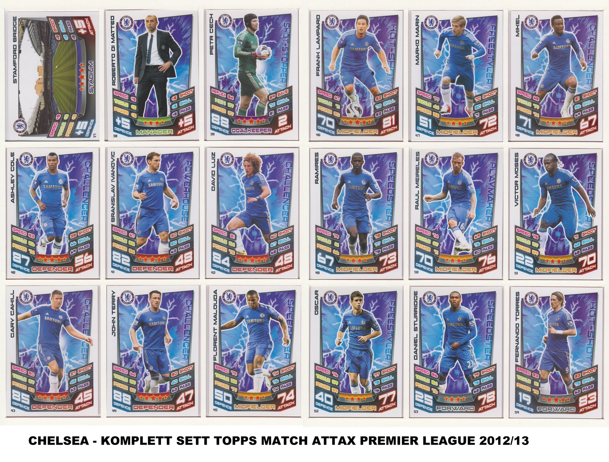 000. CHELSEA - KOMPLETT SETT MED TOPPS MATCH ATTAX PREMIER LEAGUE 2012/13