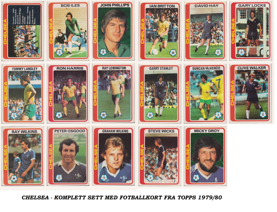 000. CHELSEA - KOMPLETT SETT MED FOTBALLKORT FRA TOPPS 1979/80
