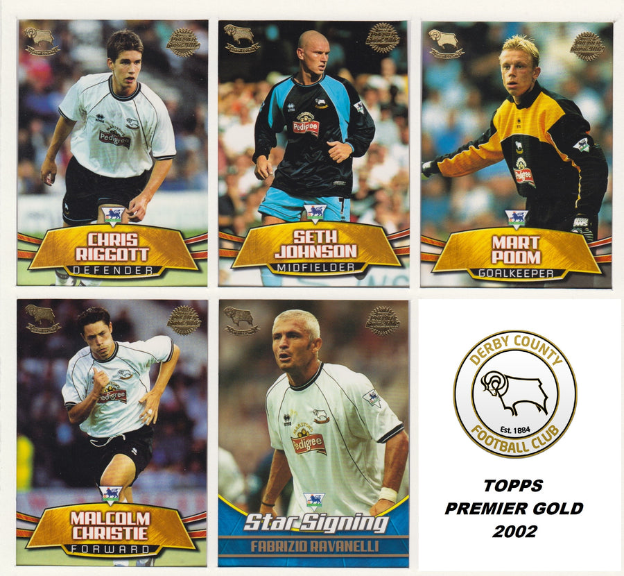 000. DERBY COUNTY - KOMPLETT SETT MED FOTBALLKORT TOPPS PREMIER GOLD 2002