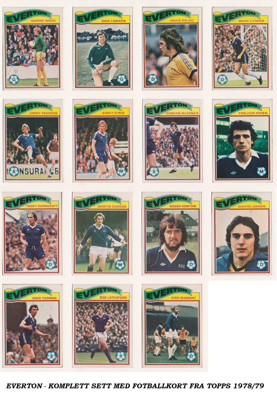 000. EVERTON - KOMPLETT SETT MED FOTBALLKORT FRA TOPPS 1978/79