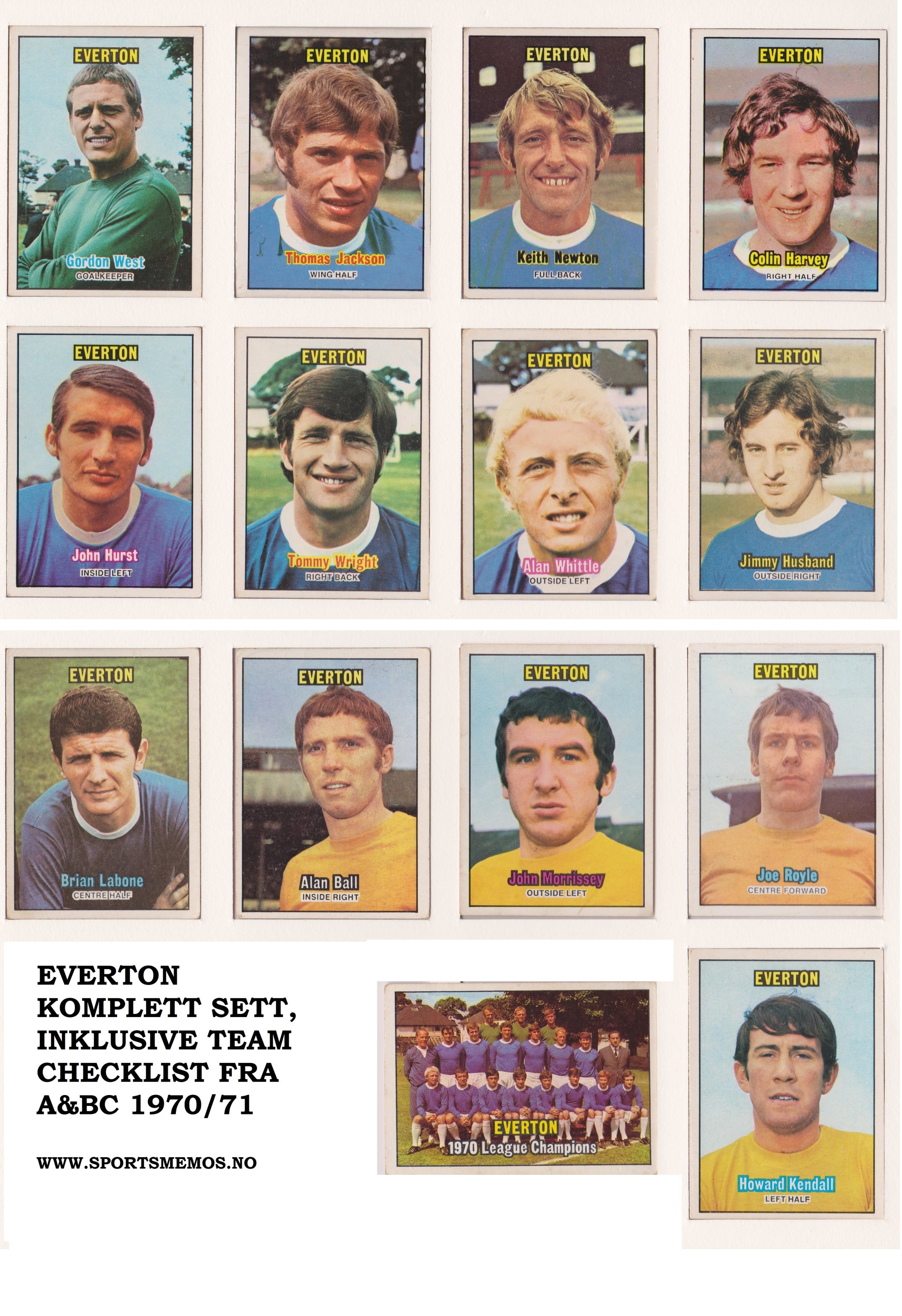 000. EVERTON - KOMPLETT SETT MED FOTBALLKORT FRA A&BC 1970/71