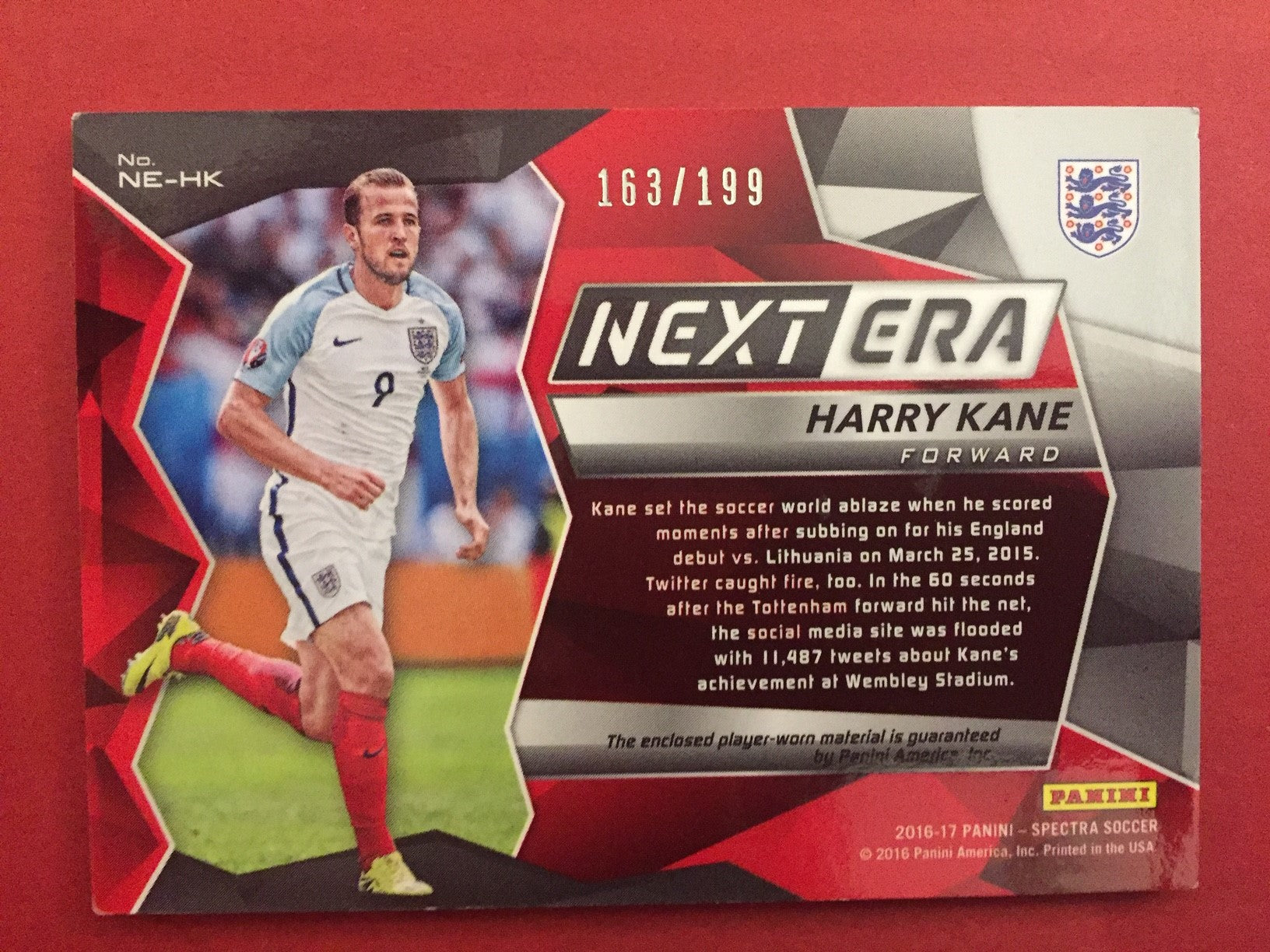 HARRY KANE -  TOTTENHAM - SPECTRA NEXT ERA - MATCH WORN MEMORABILIA - FOTBALLKORT - #199