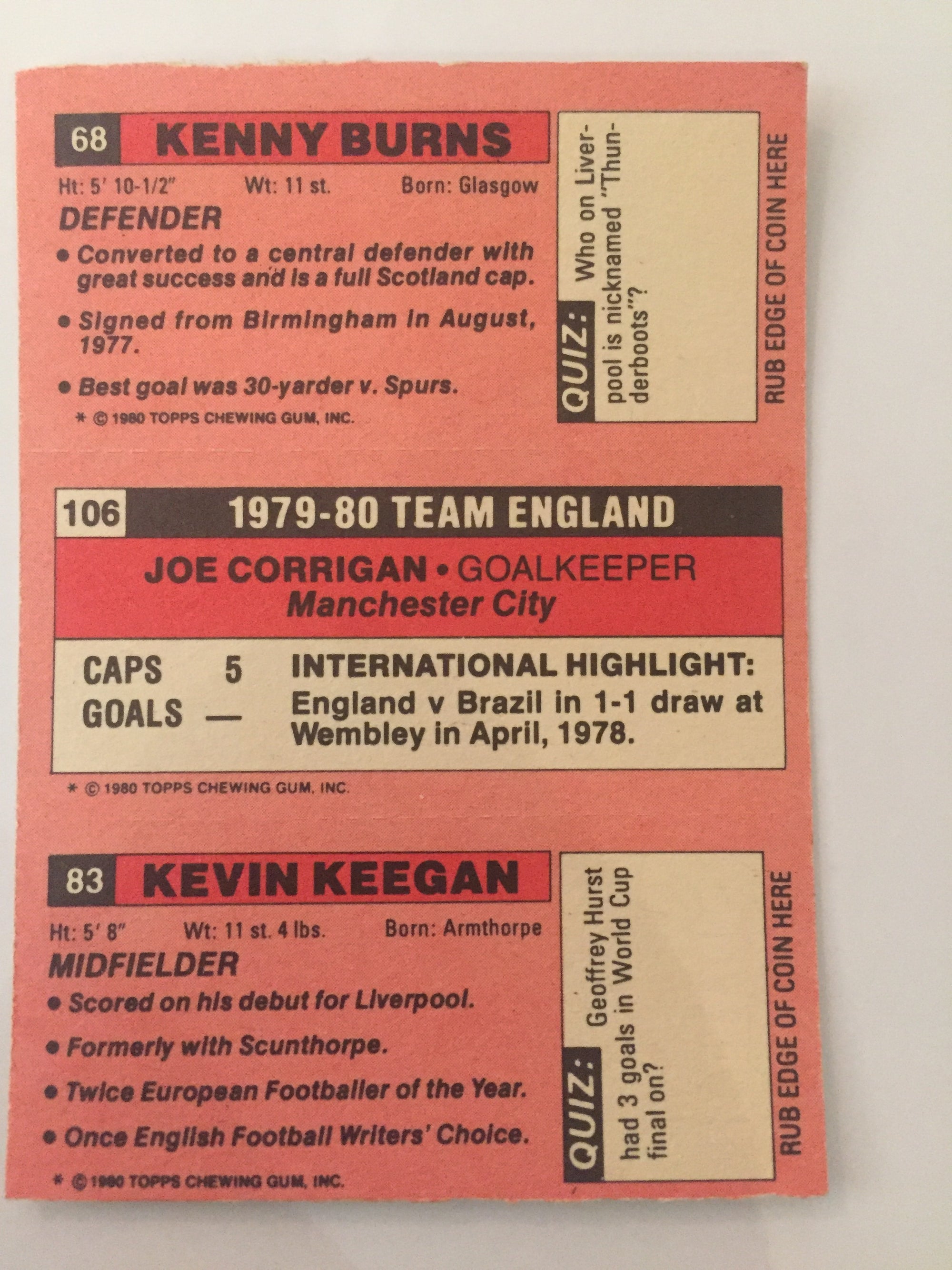 68 - 106 - 83.    BURNS - CORRIGAN - KEEGAN