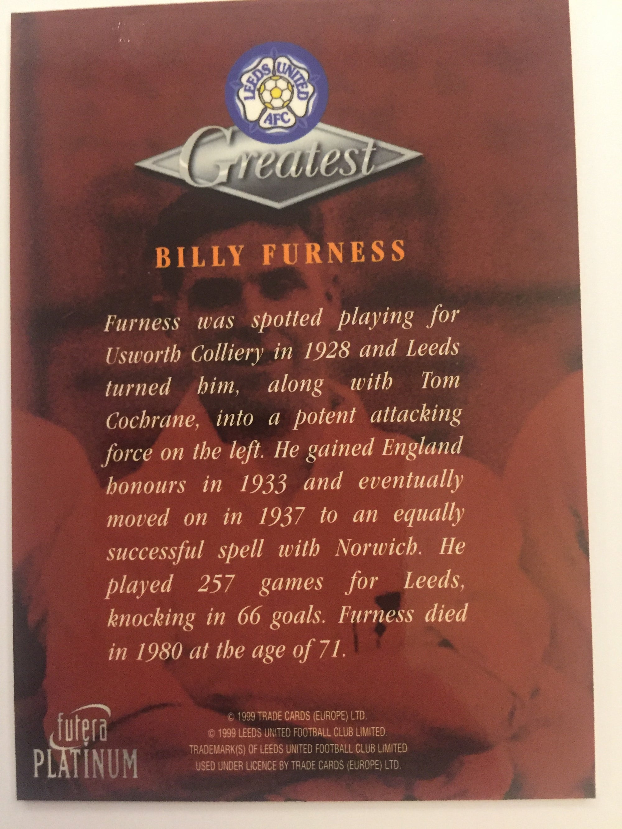 BILLY FURNESS - LEEDS UNITED