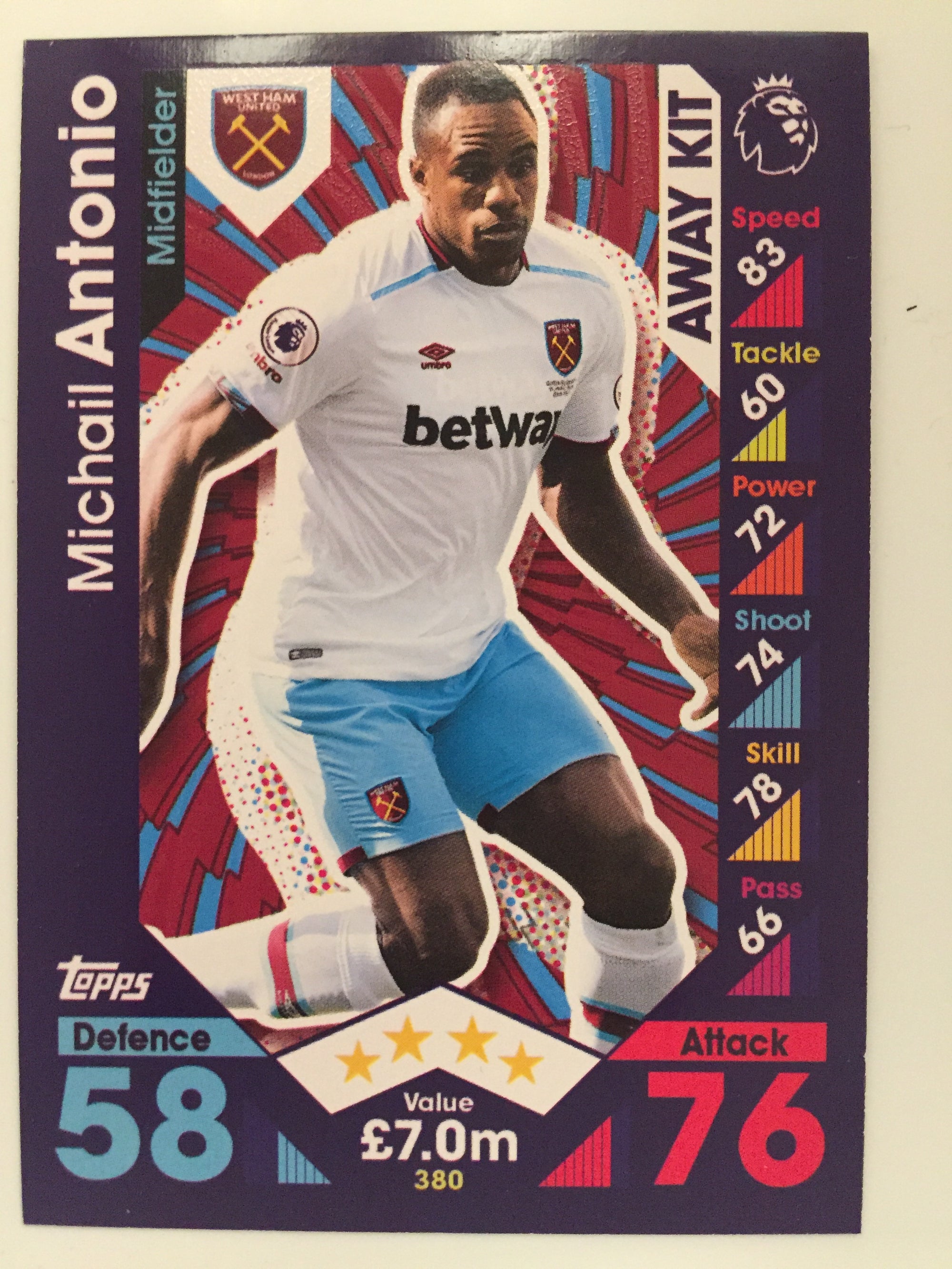 380. MICHAIL ANTONIO - WEST HAM UNITED - AWAY KIT