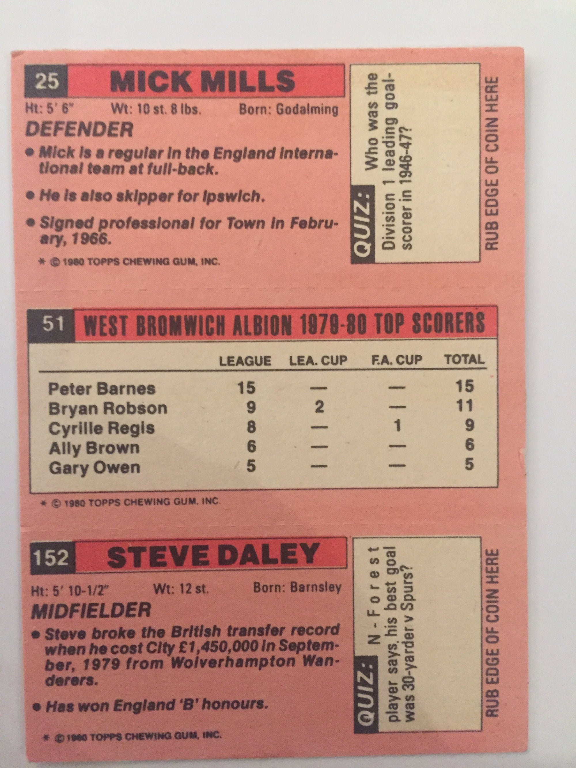 25 - 51 - 152.    MILLS - WEST BROMWICH ALBION - DALEY