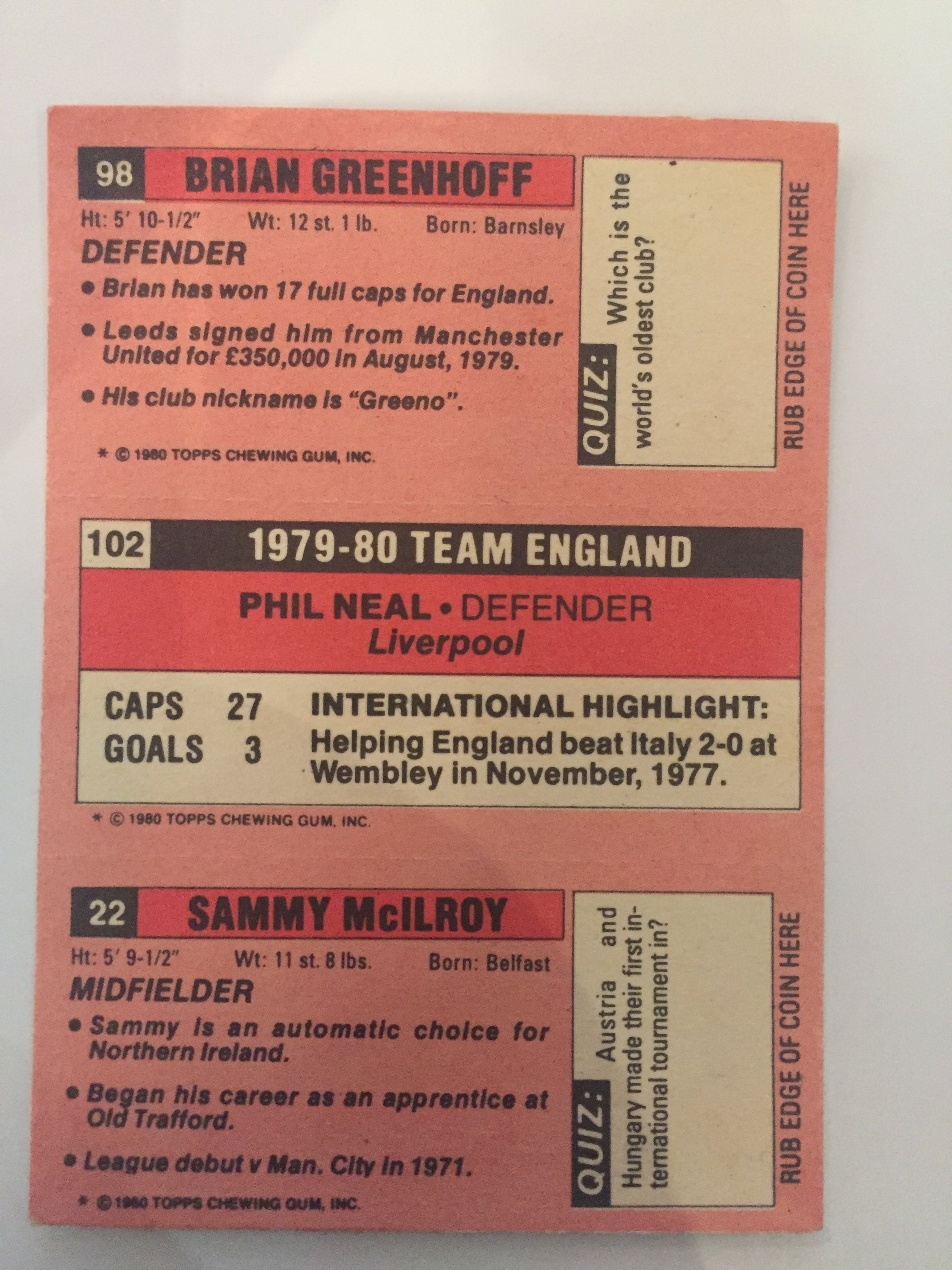 98 - 102 - 22.     GREENHOFF - NEAL - MCLLROY
