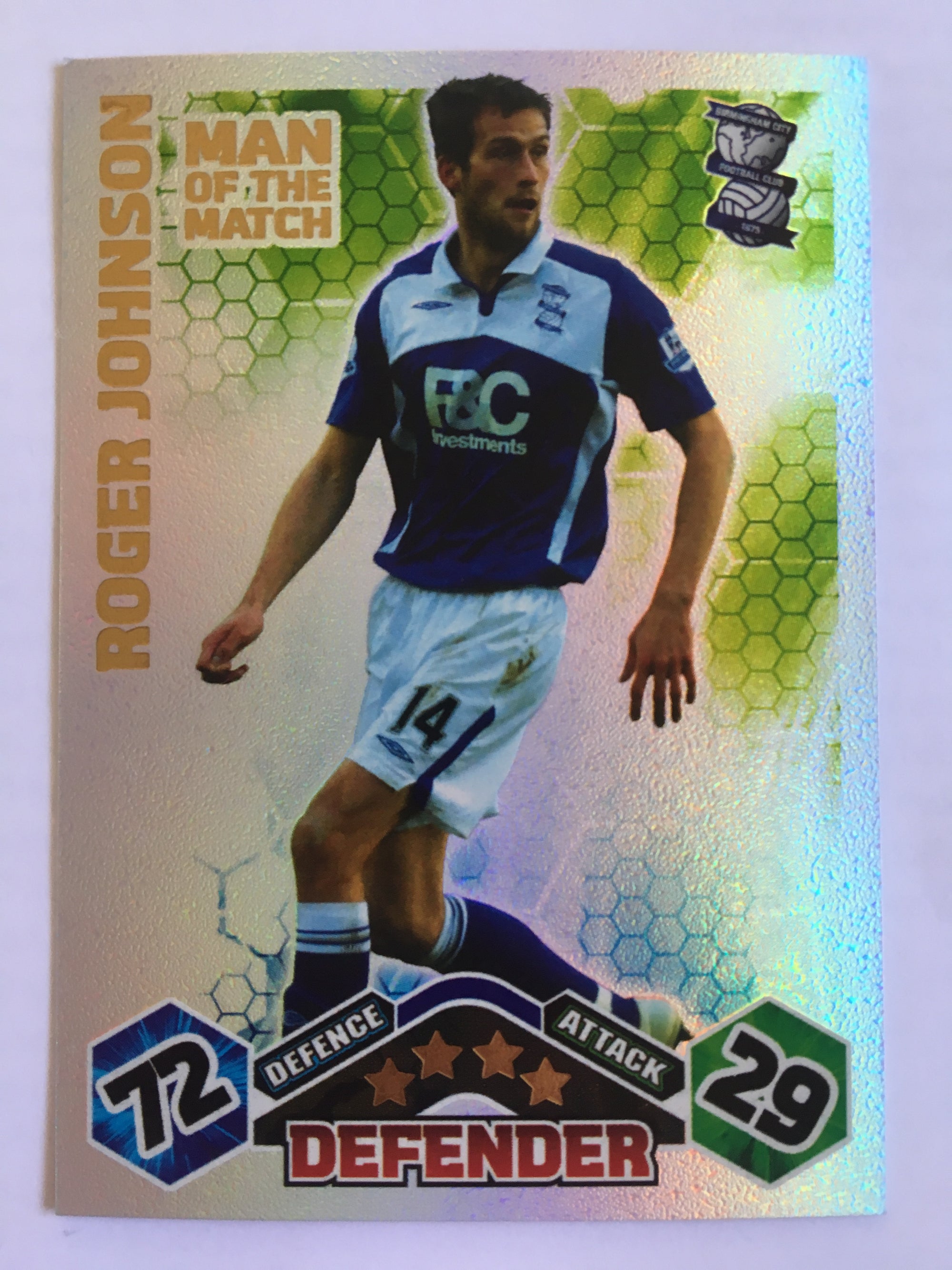 MOM022. ROGER JOHNSON - BIRMINGHAM CITY - MAN OF THE MATCH