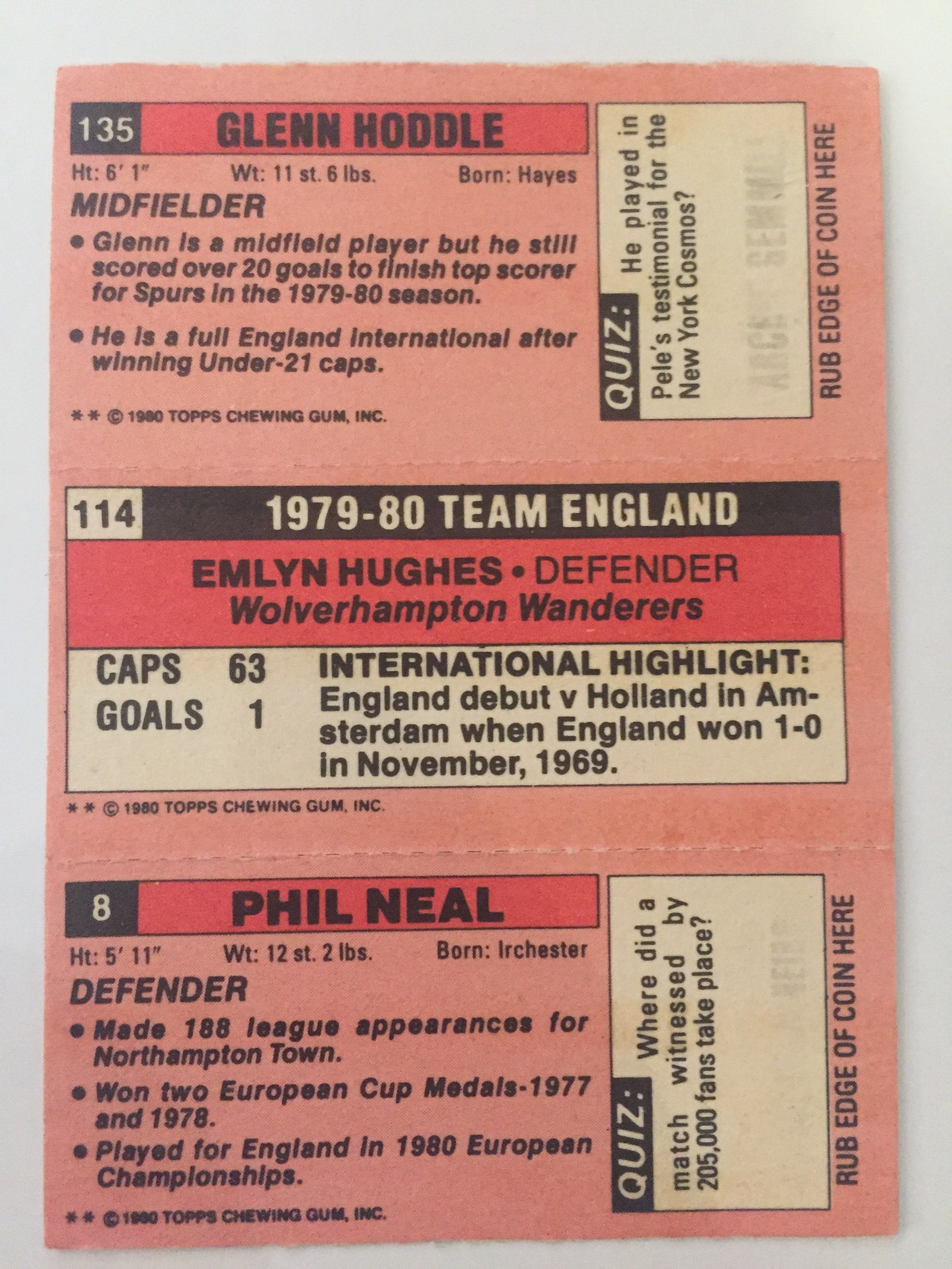 135 - 114 - 8     HODDLE - HUGHES - NEAL