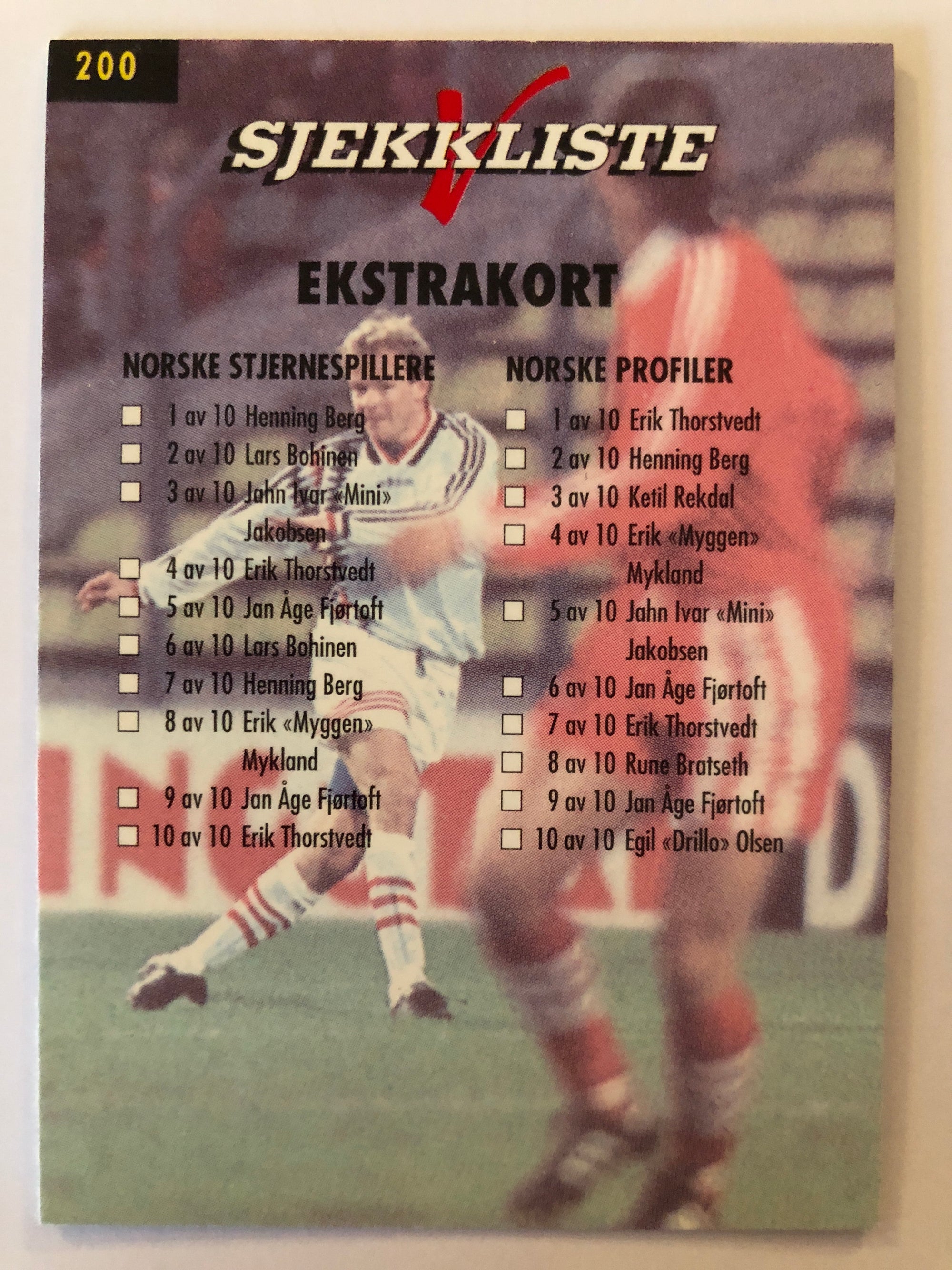 200. SJEKKLISTE EKSTRAKORT