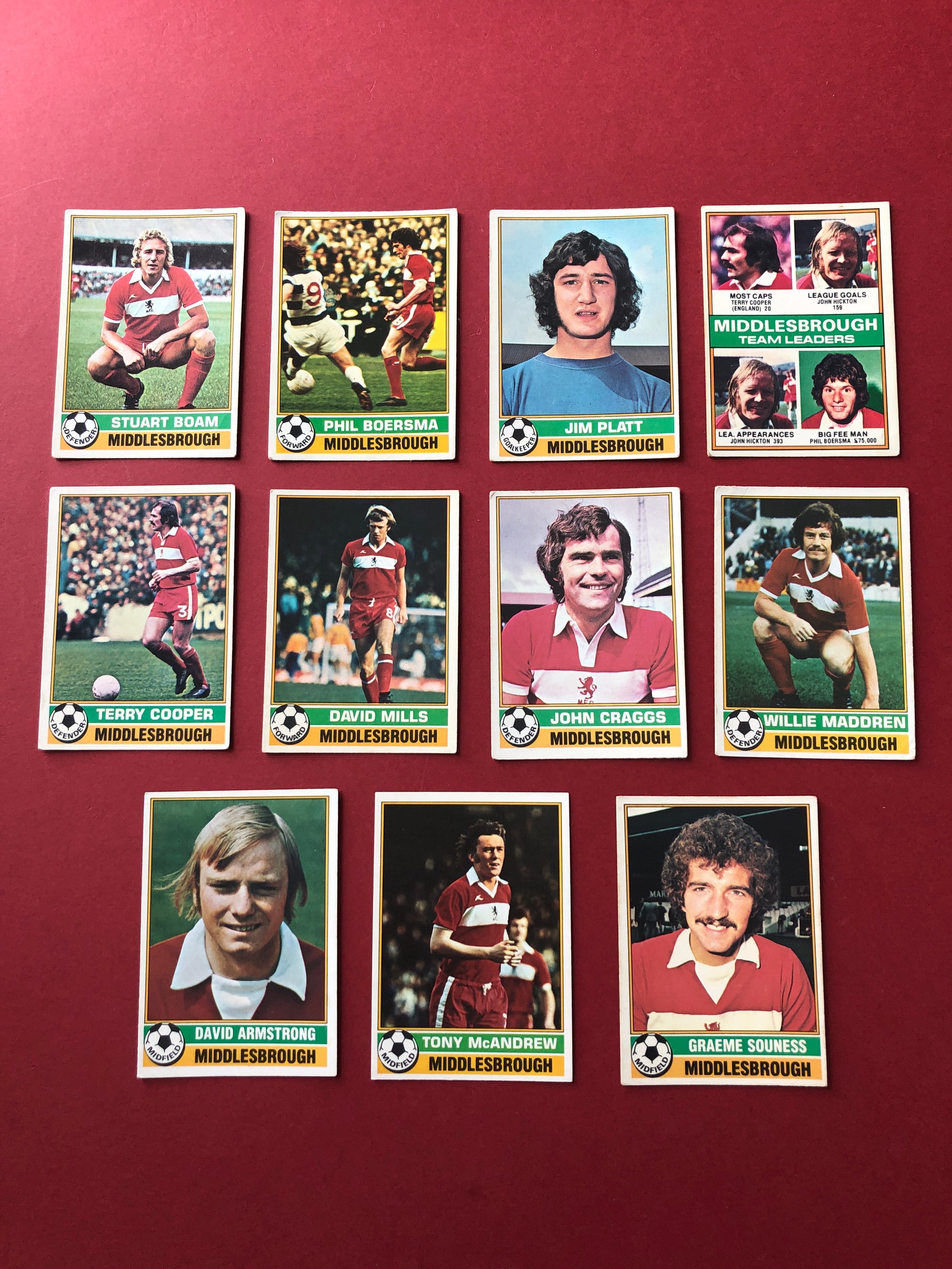 000. MIDDLESBROUGH - KOMPLETT SETT MED FOTBALLKORT FRA 1977