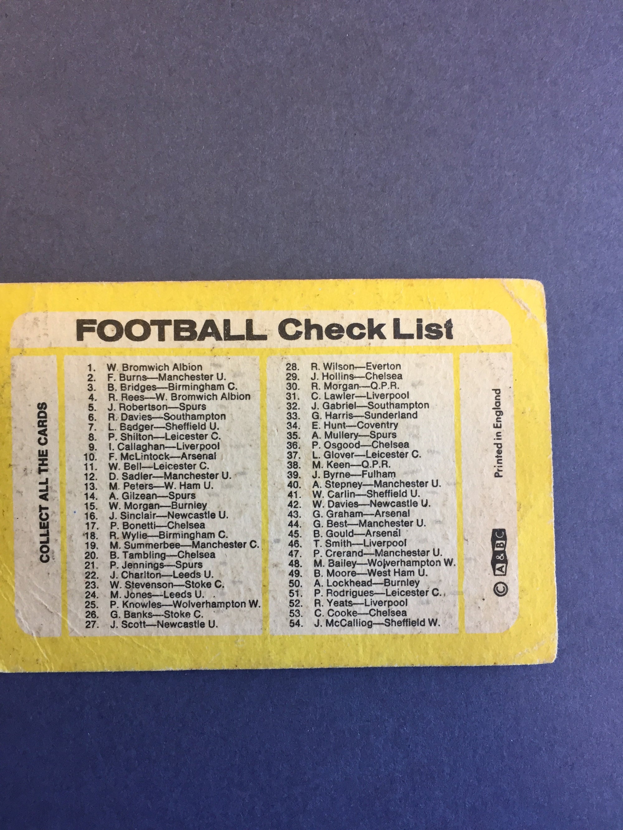 001. West Bromwich Albion Ukrysset sjekkliste