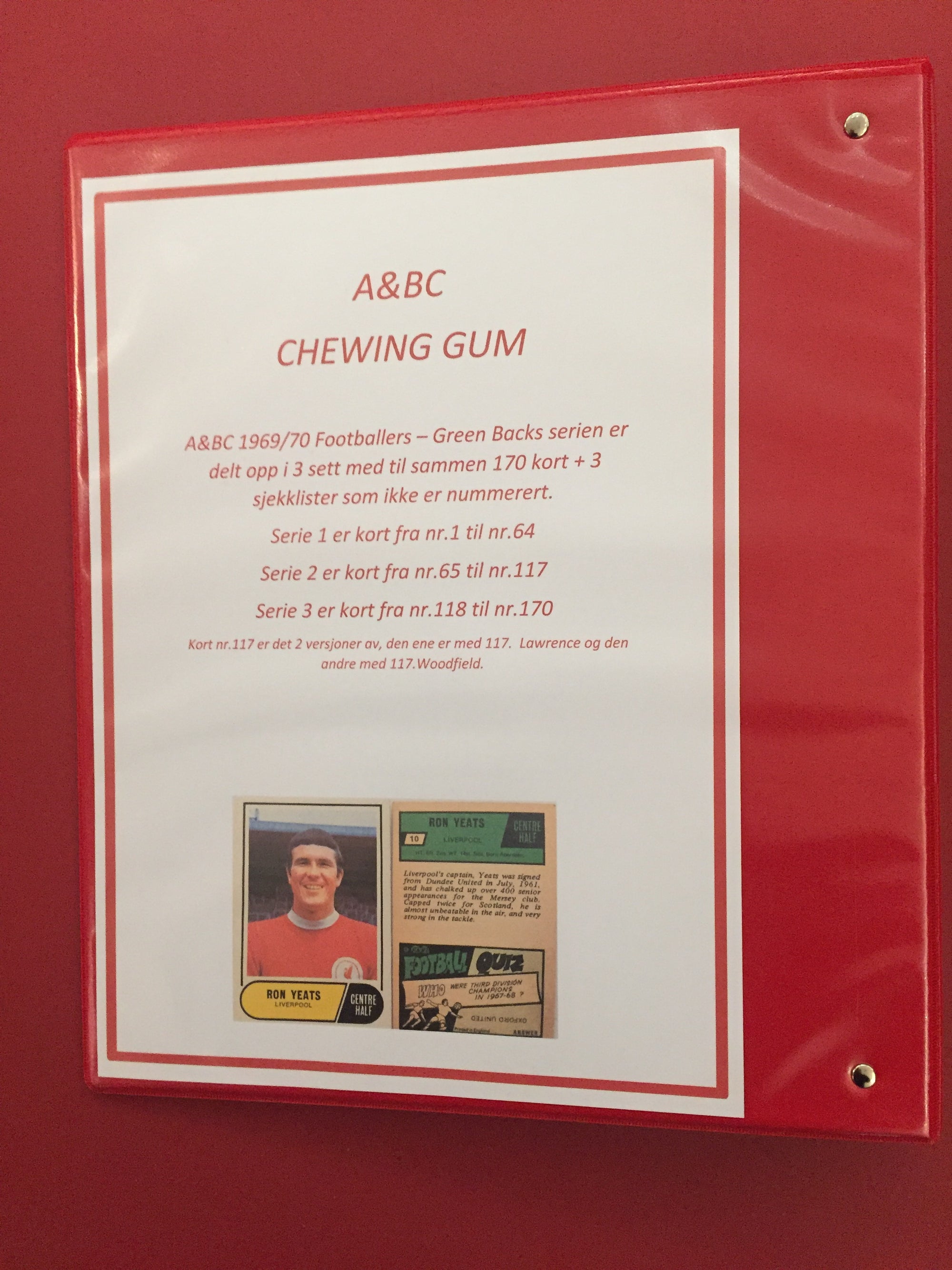 0001. Samleperm for A&BC 1969/70 med 20 stk 9-roms plastlommer