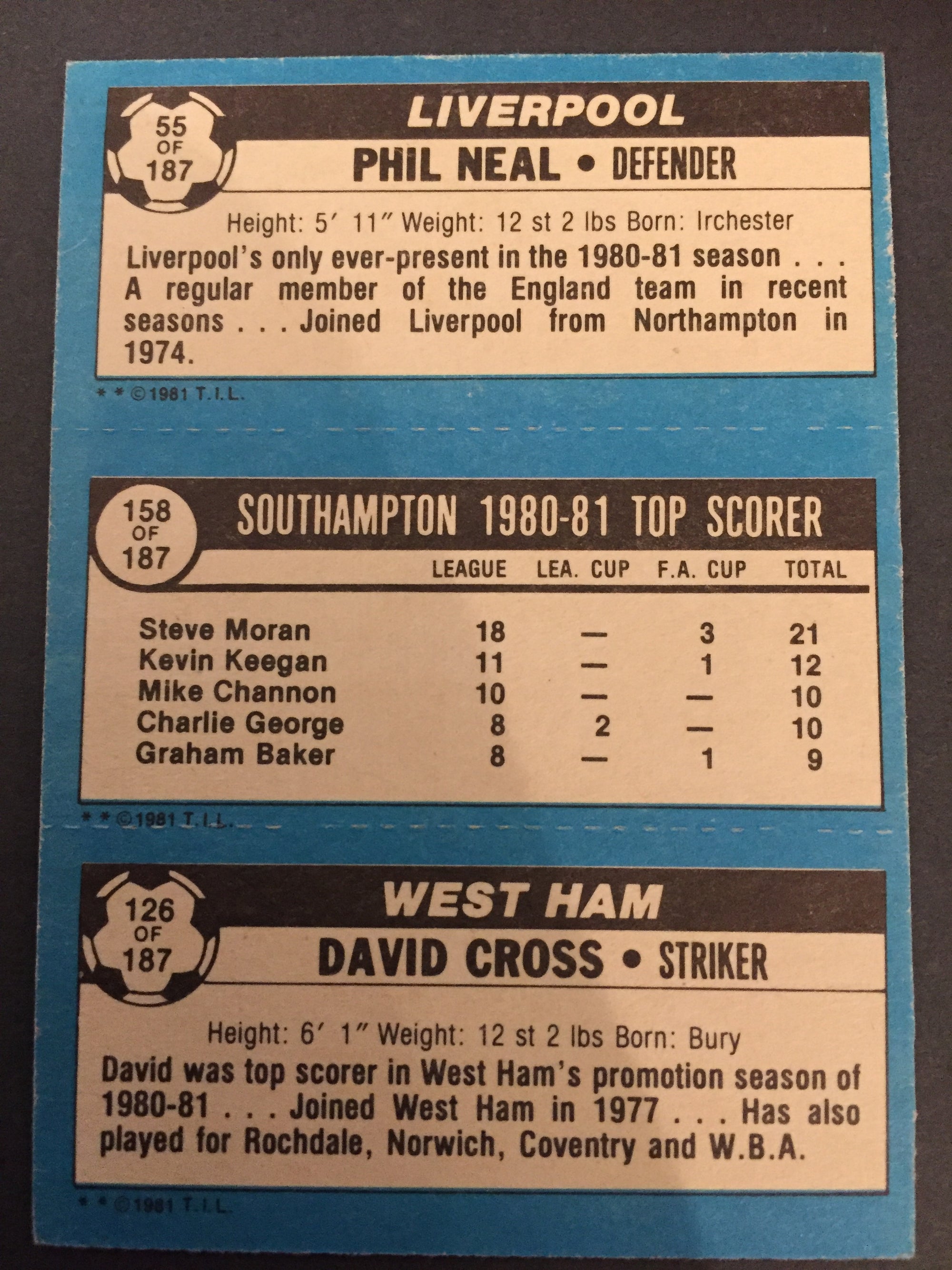 055 - 158 - 126 - NEAL, SOUTHAMPTON TOP SCORER, CROSS