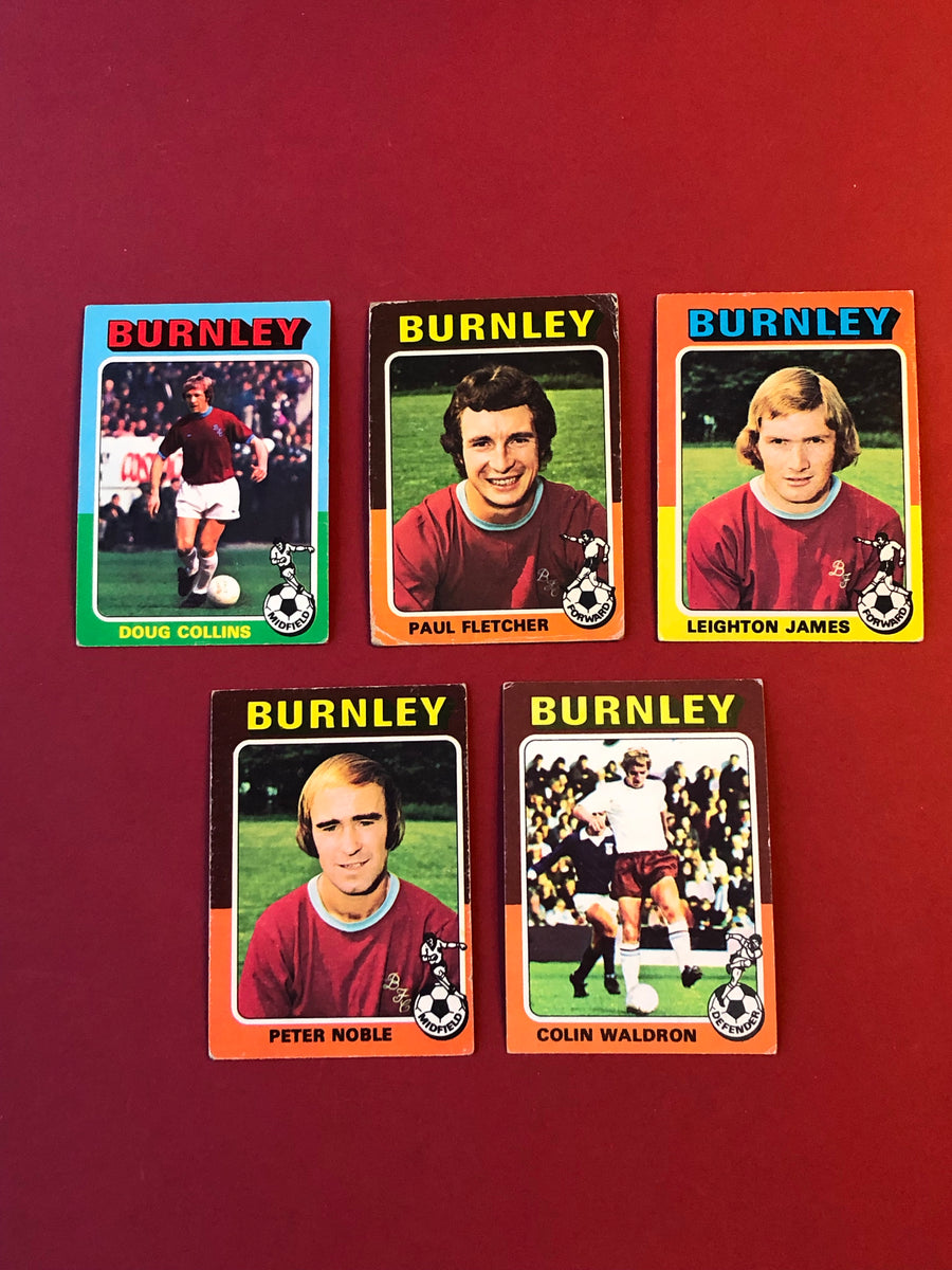 BURNLEY - KOMPLETT SETT MED FOTBALLKORT FRA TOPPS 1975/76