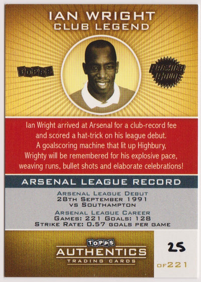 IAN WRIGHT - ARSENAL - TOPPS PREMIER GOLD "ON CARD SIGNED" - #221