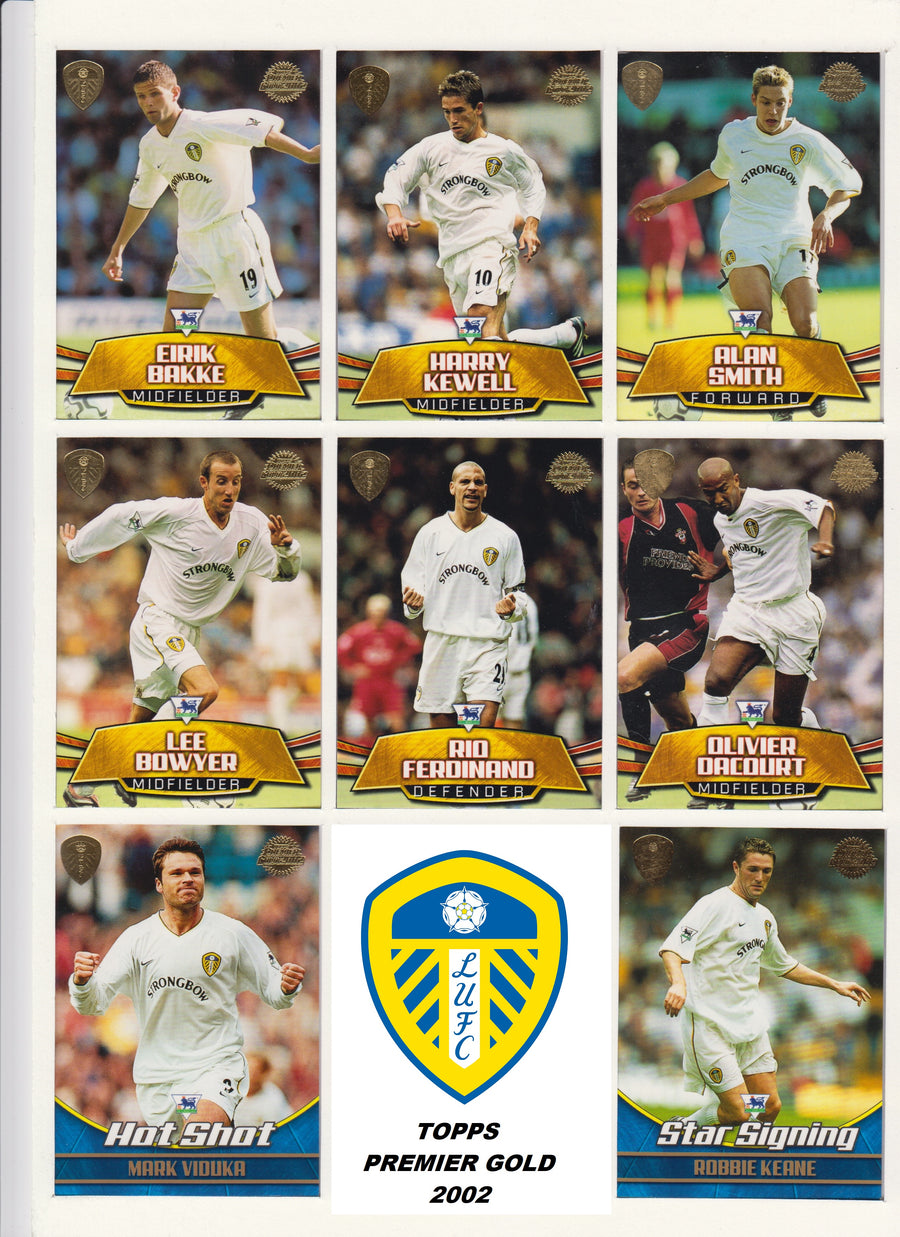 000. LEEDS UNITED - KOMPLETT SETT MED FOTBALLKORT TOPPS PREMIER GOLD 2002