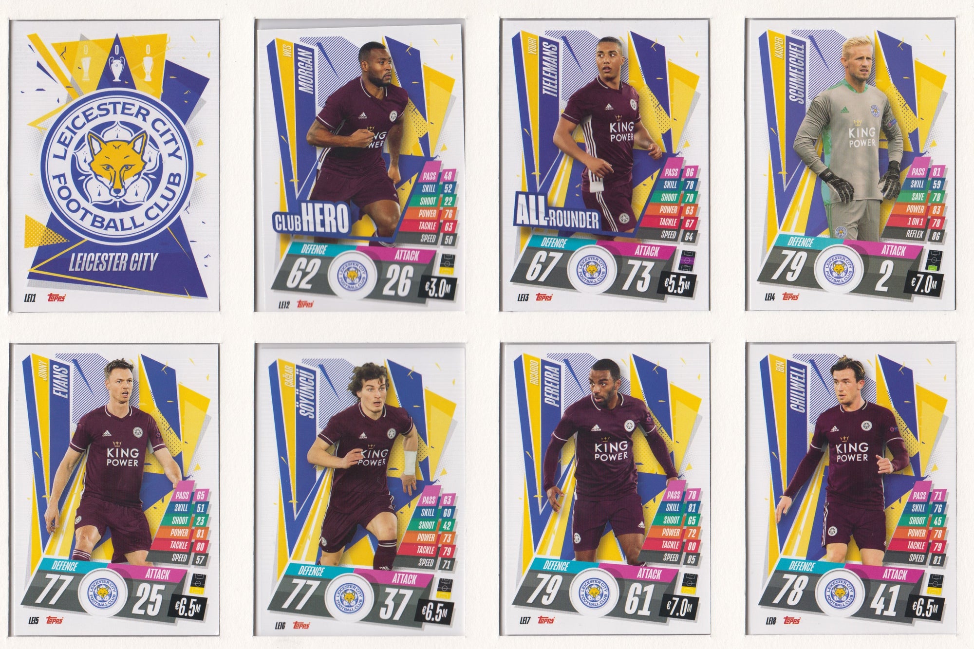 LEICESTER CITY KOMPLETT SETT MED TOPPS EUROPA LEAGUE 2020/21