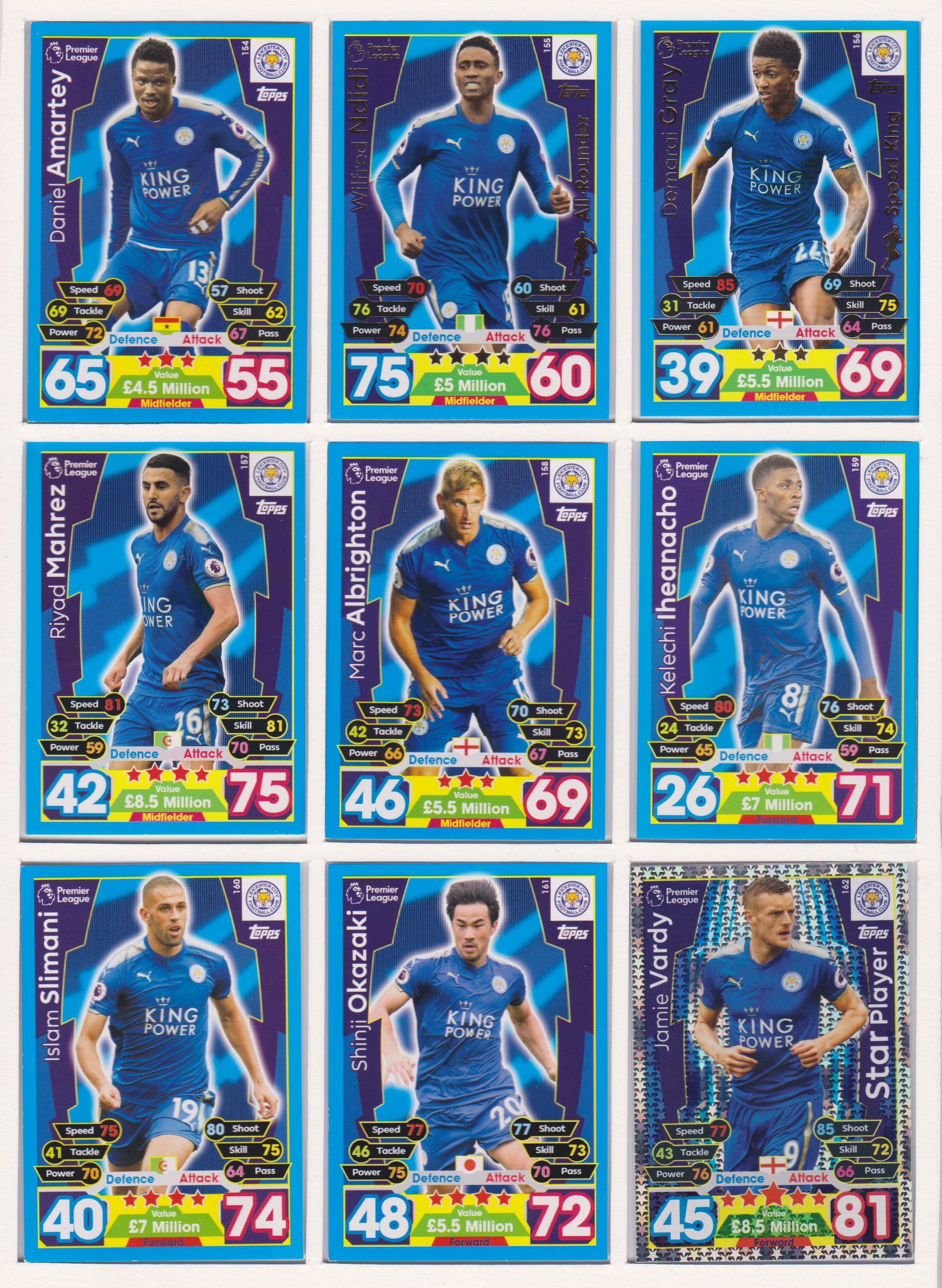 000. LEICESTER CITY - KOMPLETT SETT MED TOPPS MATCH ATTAX PREMIER LEAGUE 2017/18