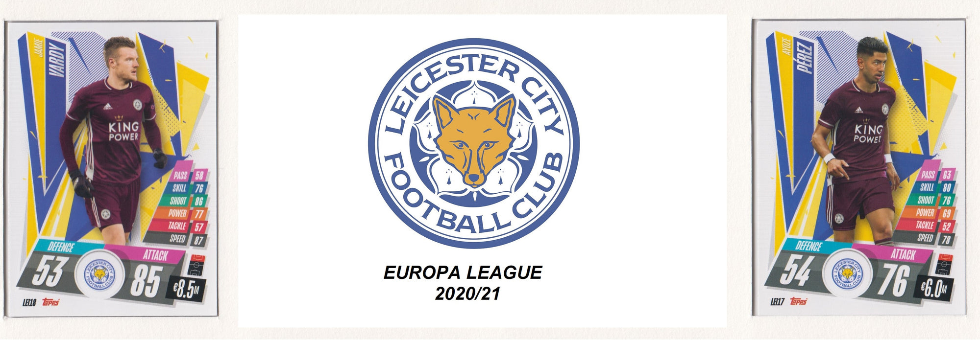 LEICESTER CITY KOMPLETT SETT MED TOPPS EUROPA LEAGUE 2020/21
