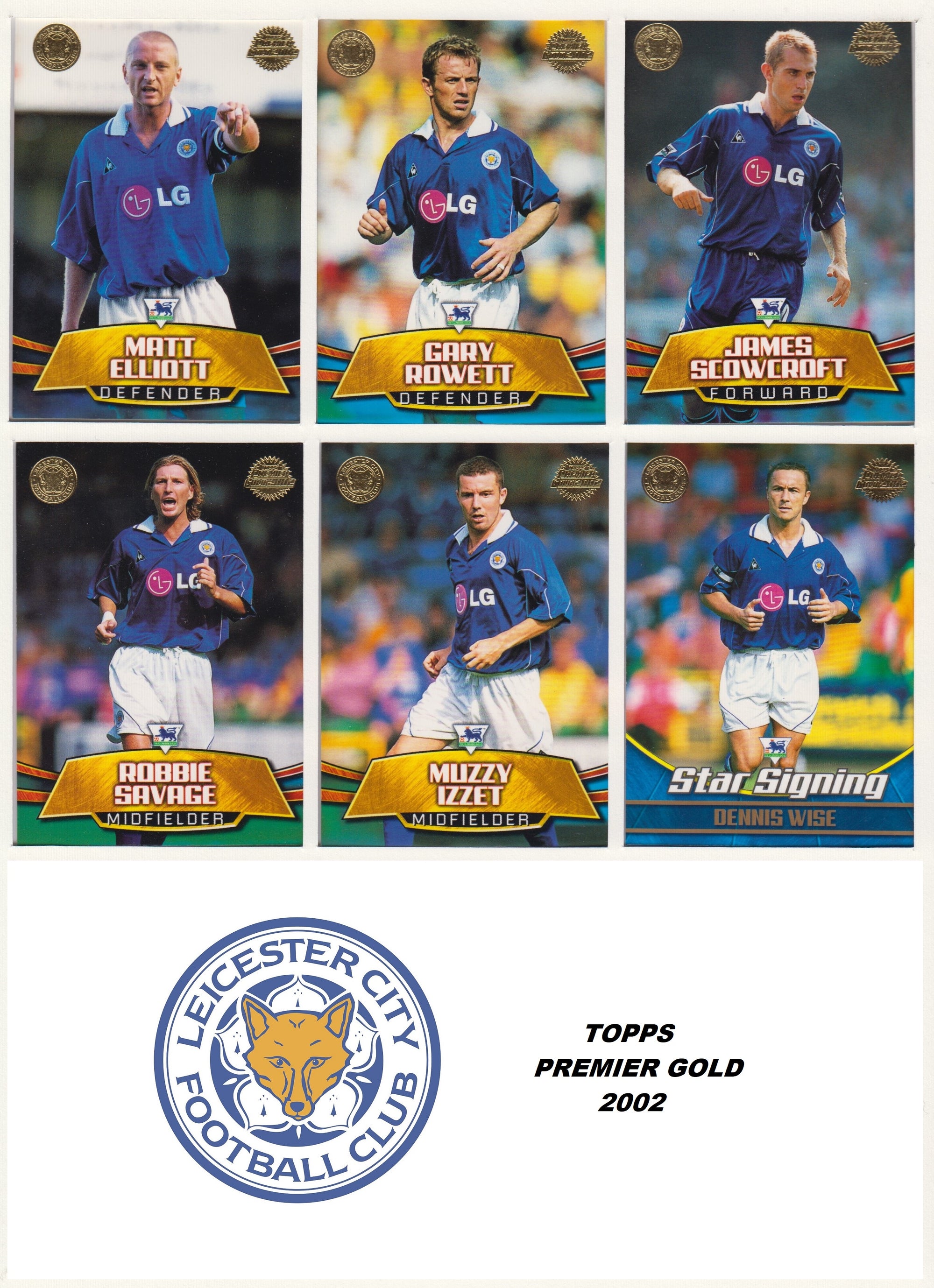 000. LEICESTER CITY - KOMPLETT SETT MED FOTBALLKORT TOPPS PREMIER GOLD 2002