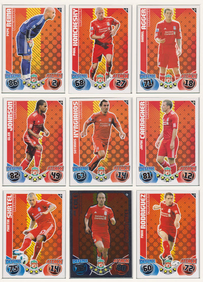 000. LIVERPOOL - KOMPLETT SETT MED TOPPS MATCH ATTAX PREMIER LEAGUE 2010/11