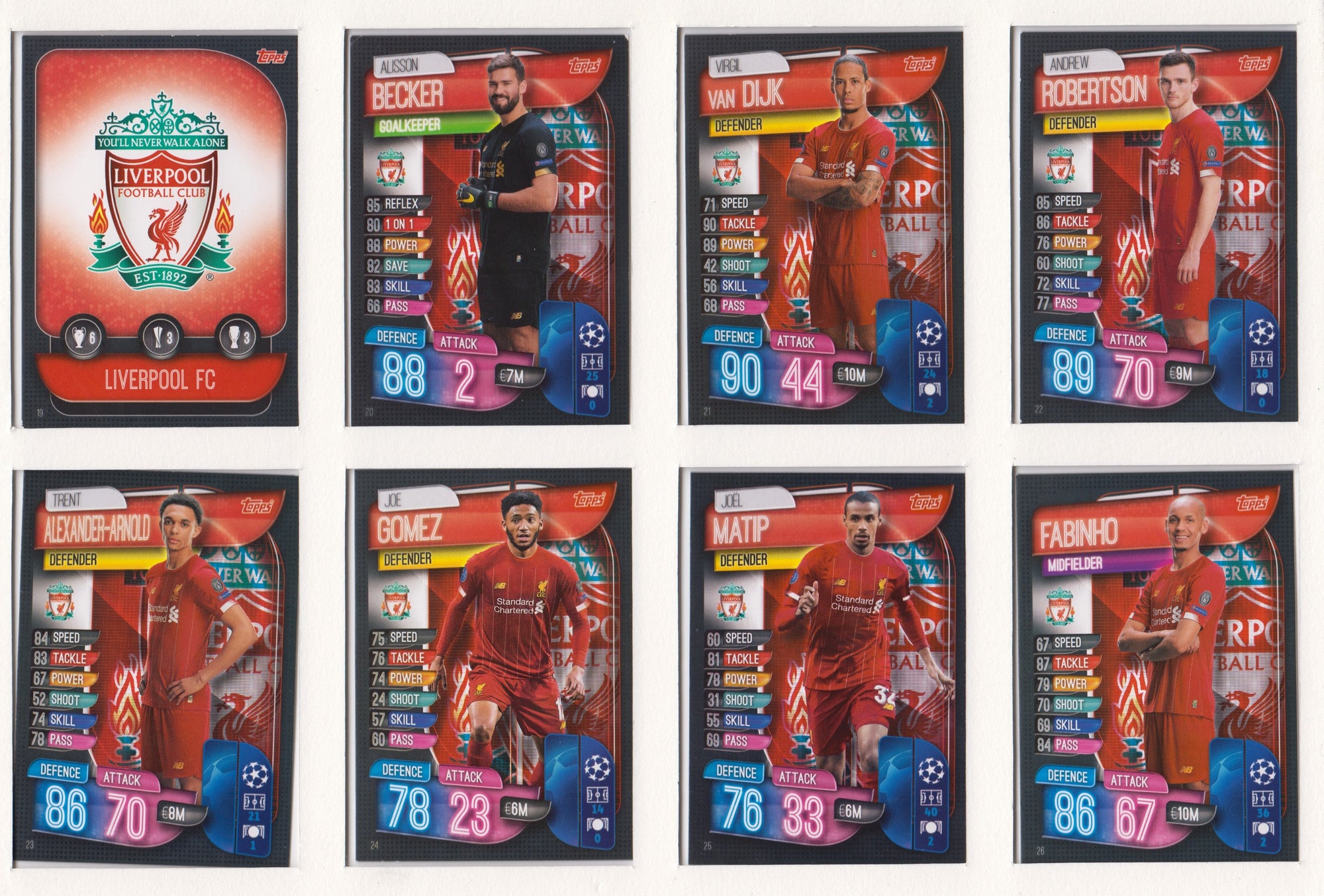 LIVERPOOL - KOMPLETT SETT MED TOPPS MATCH ATTAX CHAMPIONS LEAGUE 2019/20