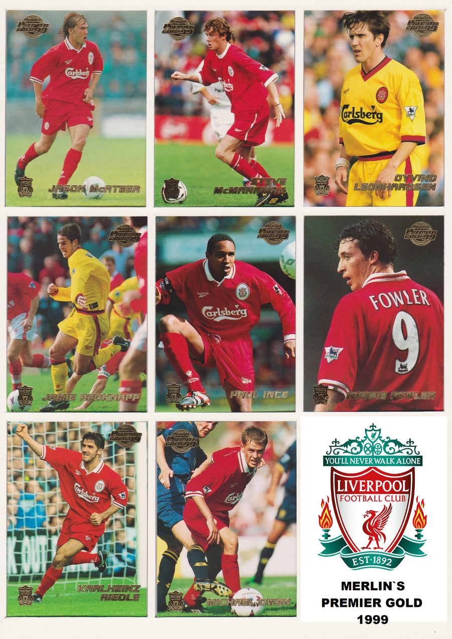 000. LIVERPOOL - KOMPLETT SETT MED MERLIN`S PREMIER GOLD 1999